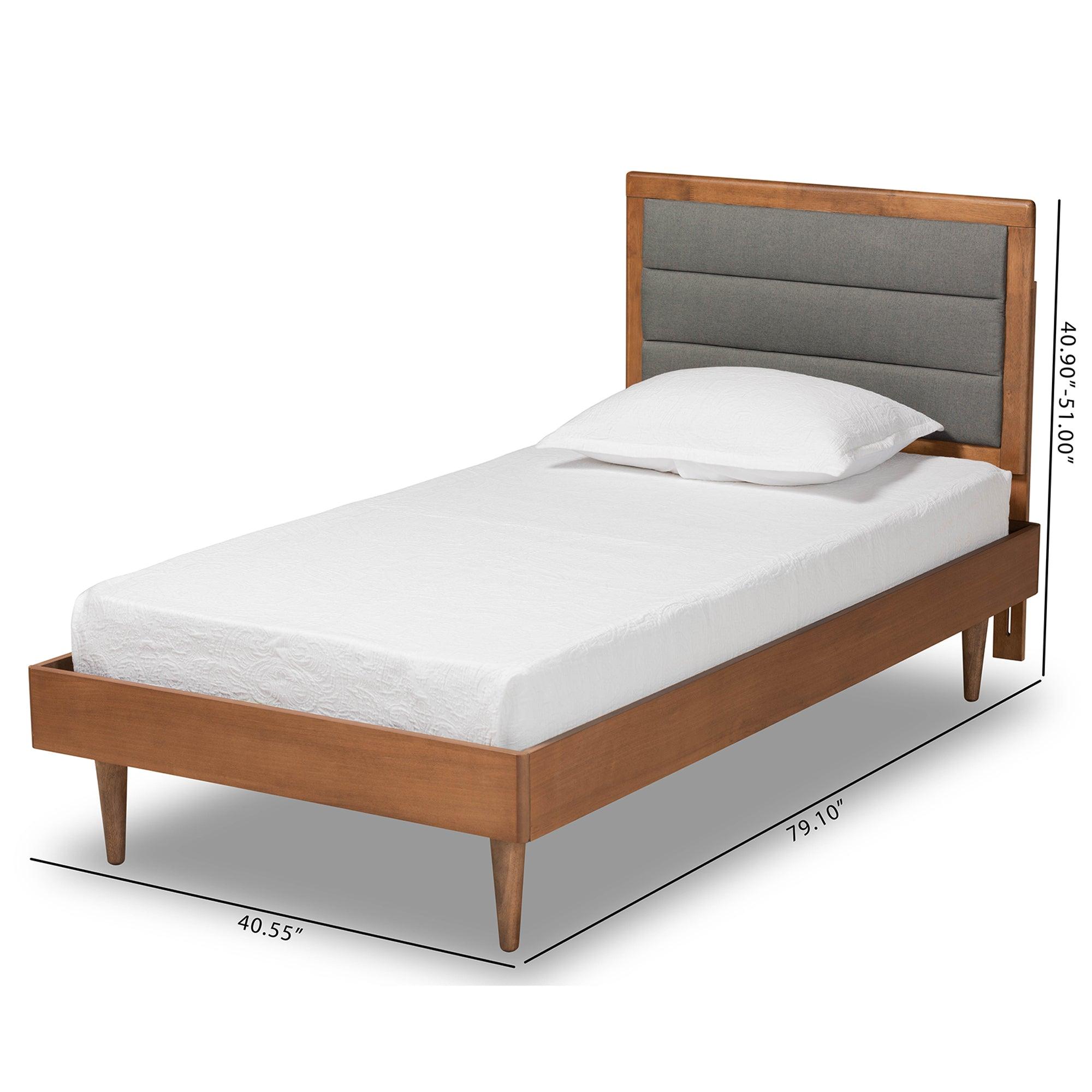 Seren Mid-Century Modern Dark Fabric Upholstered and Finished Wood Platform Bed