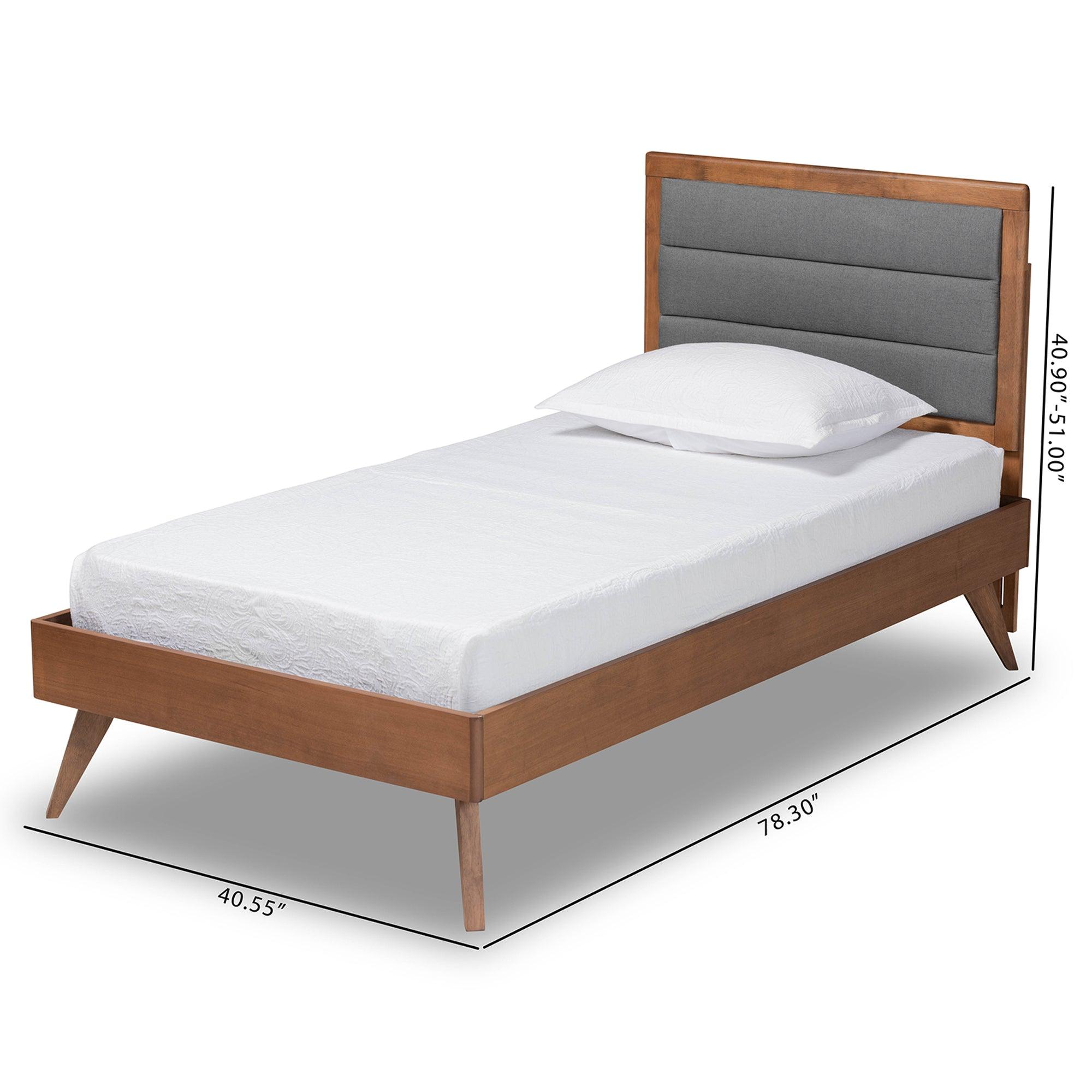 Linn Mid-Century Modern Dark Fabric Upholstered and Finished Wood Platform Bed