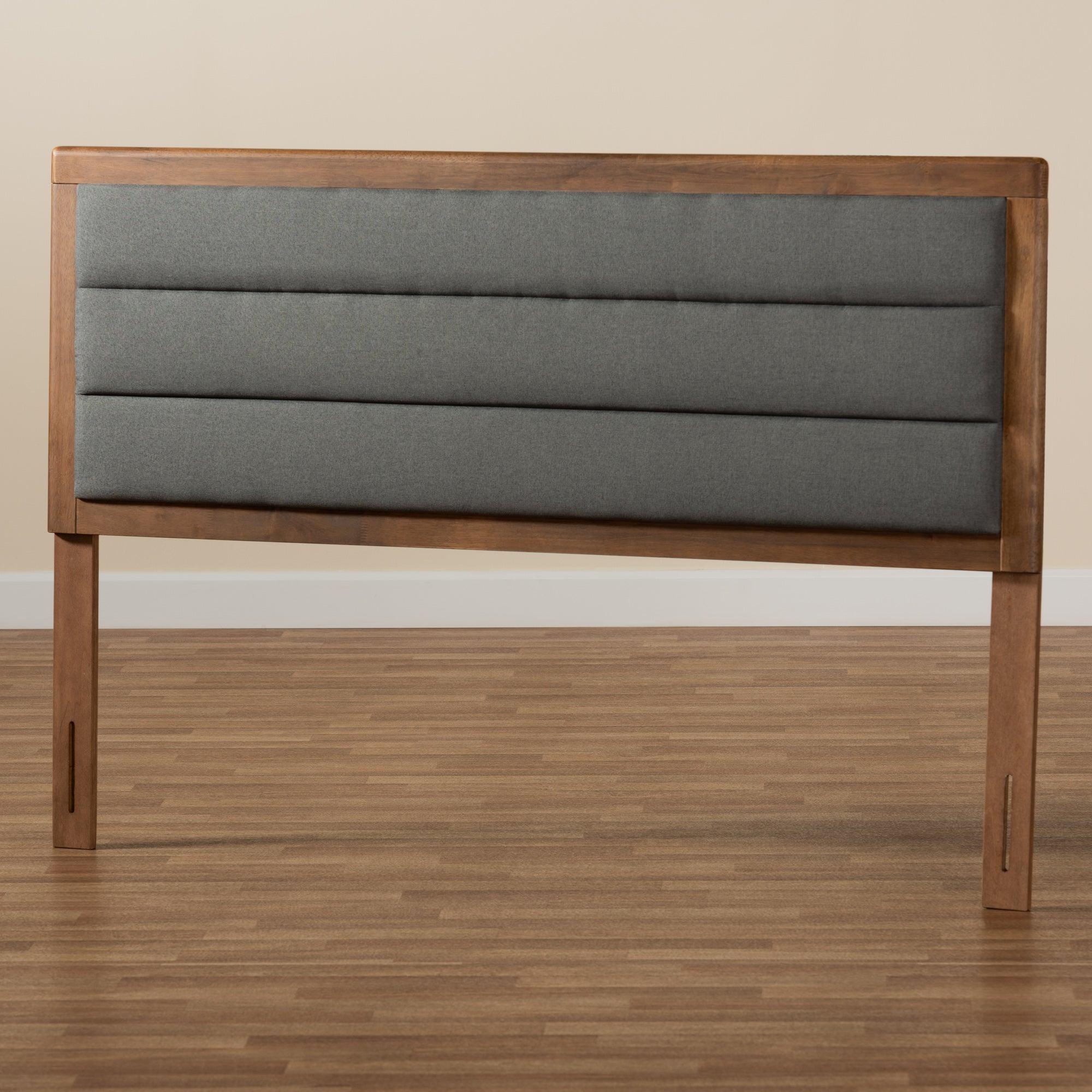 Dexter Modern and Contemporary Dark Fabric Upholstered and Finished Wood Headboard