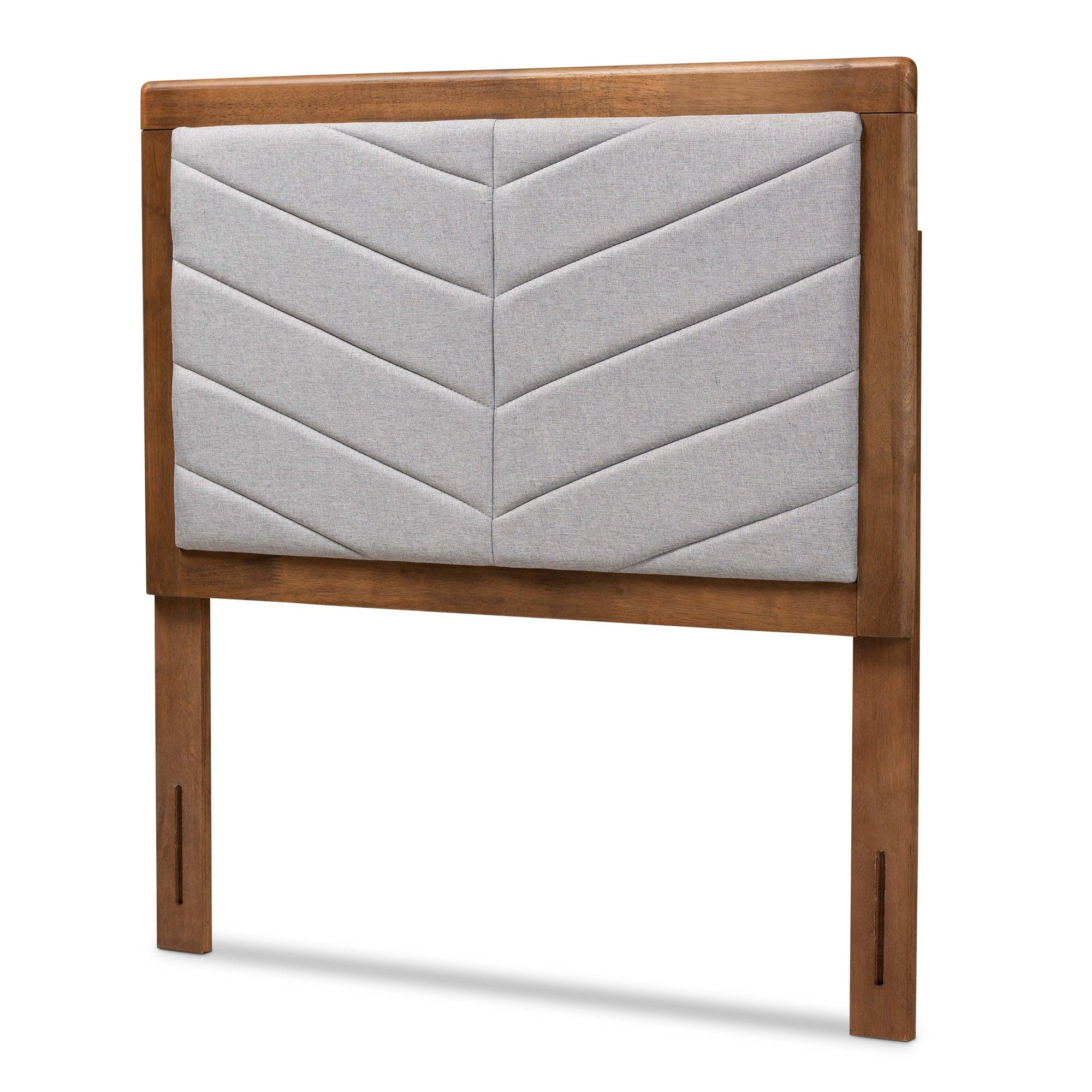 Iden Modern and Contemporary Light Fabric Upholstered and Finished Wood Headboard