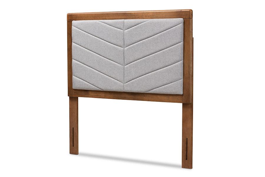 Iden Modern and Contemporary Light Fabric Upholstered and Finished Wood Headboard