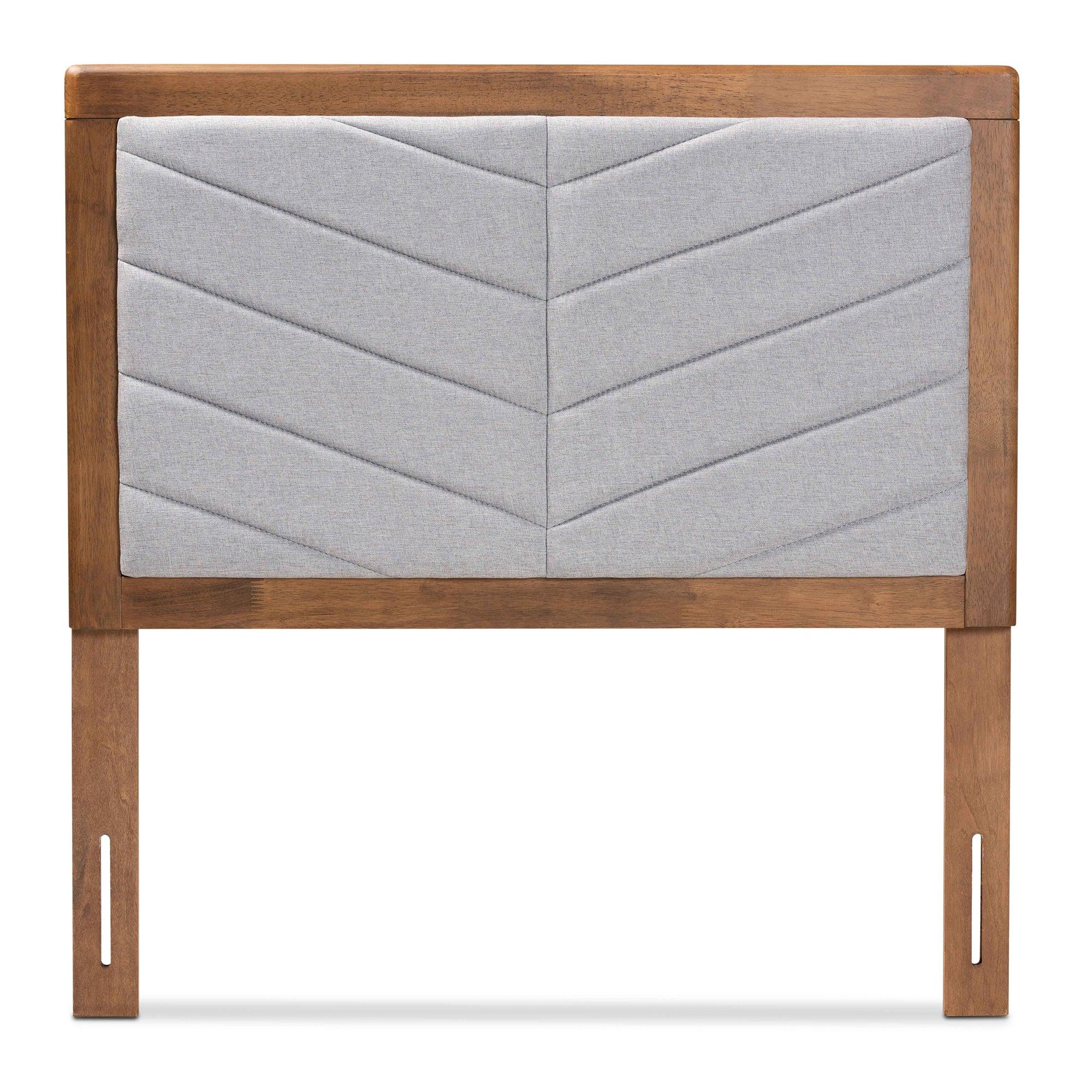 Iden Modern and Contemporary Light Fabric Upholstered and Finished Wood Headboard