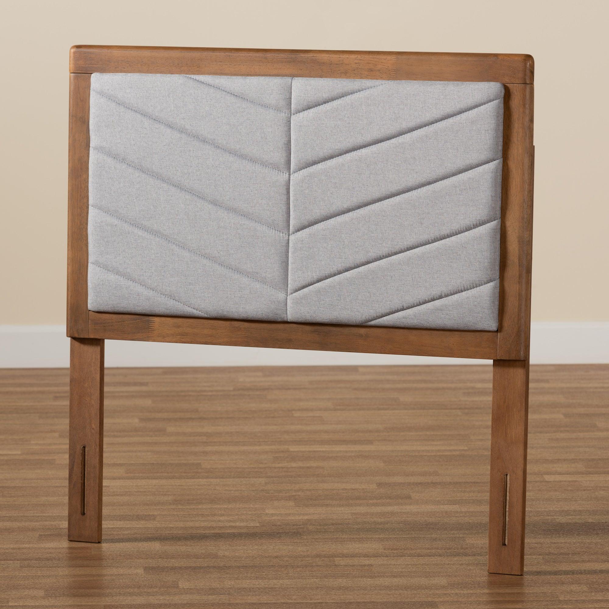 Iden Modern and Contemporary Light Fabric Upholstered and Finished Wood Headboard