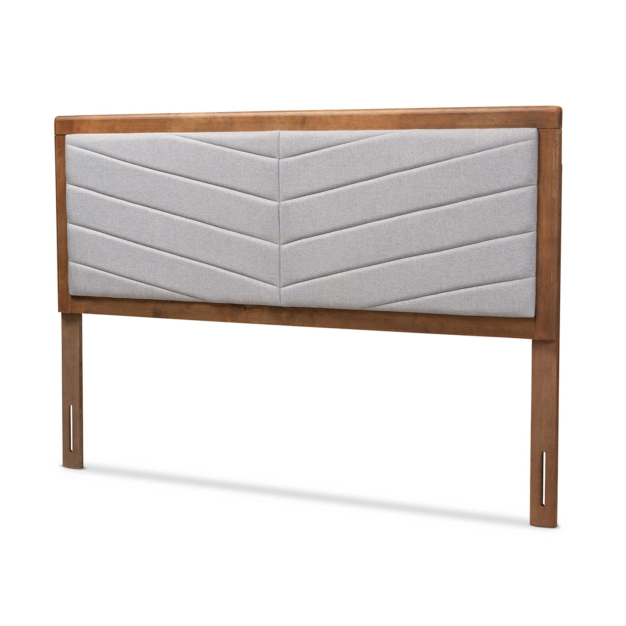 Iden Modern and Contemporary Light Fabric Upholstered and Finished Wood Headboard