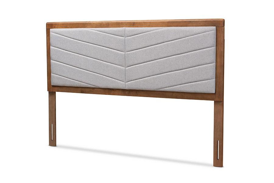 Iden Modern and Contemporary Light Fabric Upholstered and Finished Wood Headboard