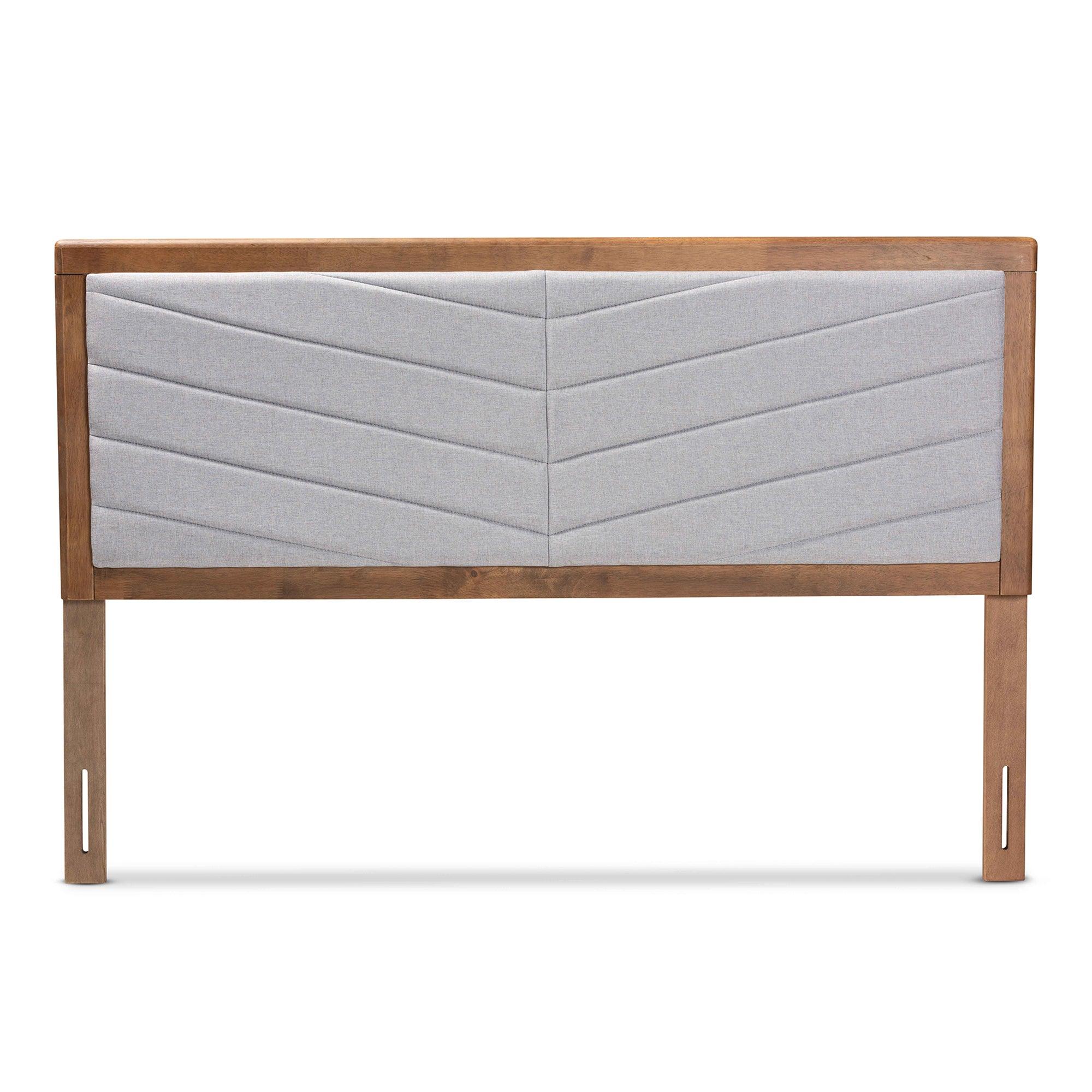 Iden Modern and Contemporary Light Fabric Upholstered and Finished Wood Headboard