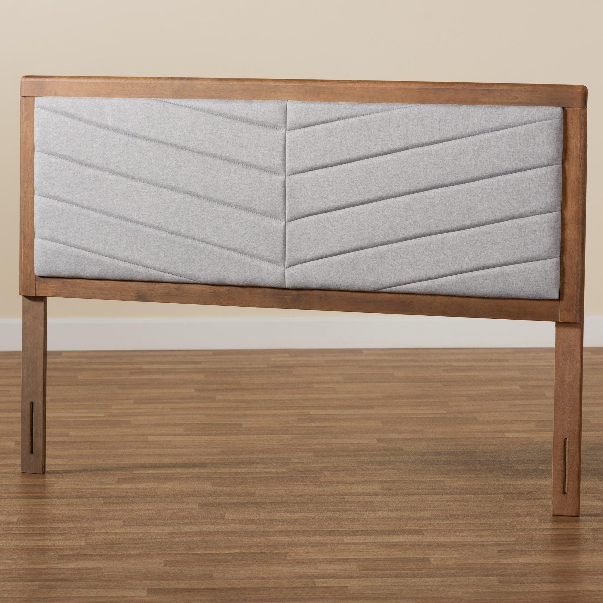 Iden Modern and Contemporary Light Fabric Upholstered and Finished Wood Headboard