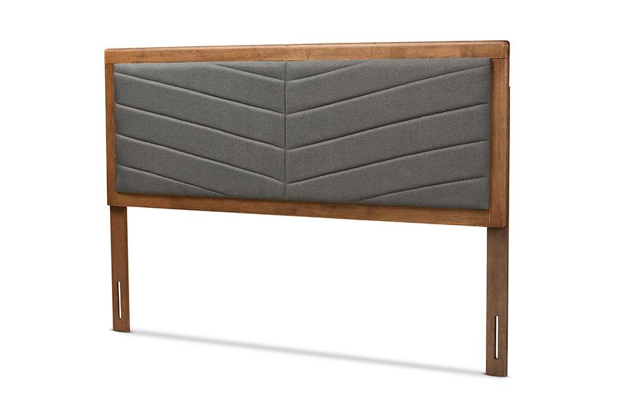 Iden Modern and Contemporary Dark Fabric Upholstered and Finished Wood Headboard