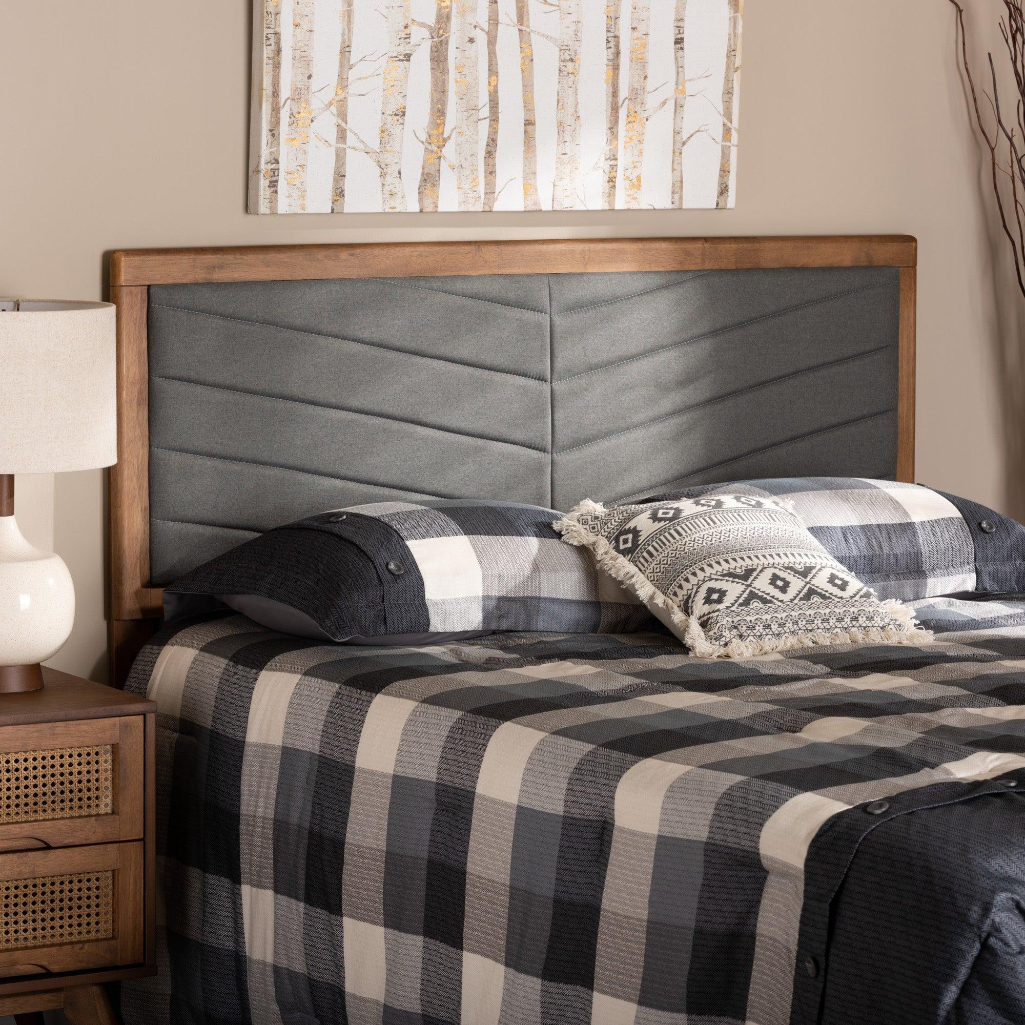 Iden Modern and Contemporary Dark Fabric Upholstered and Finished Wood Headboard