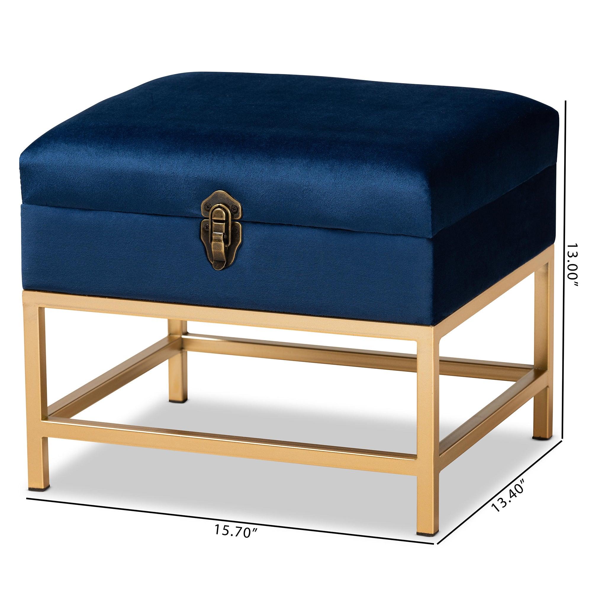 Aliana Glam and Luxe Velvet Fabric Upholstered and Finished Metal Small Storage Ottoman