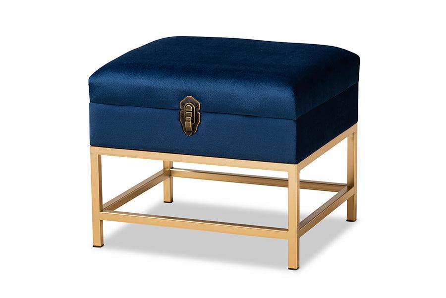 Aliana Glam and Luxe Velvet Fabric Upholstered and Finished Metal Small Storage Ottoman