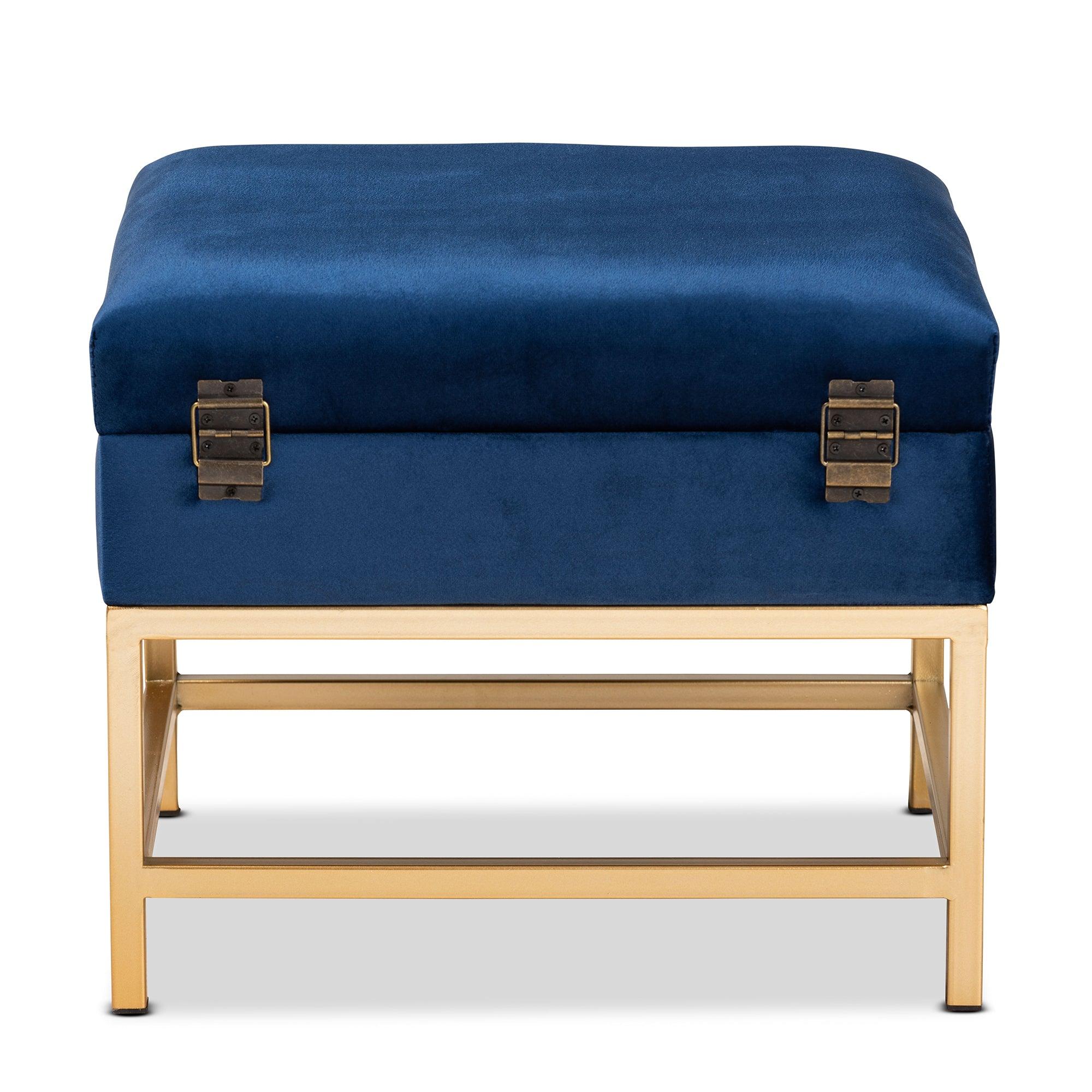 Aliana Glam and Luxe Velvet Fabric Upholstered and Finished Metal Small Storage Ottoman