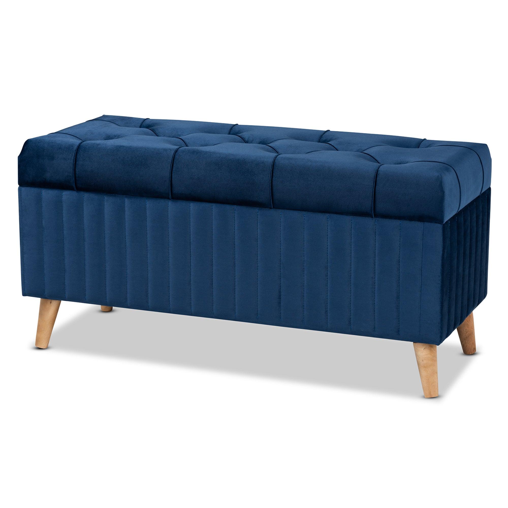 Hanley Modern and Contemporary Velvet Fabric Upholstered and Finished Wood Storage Ottoman