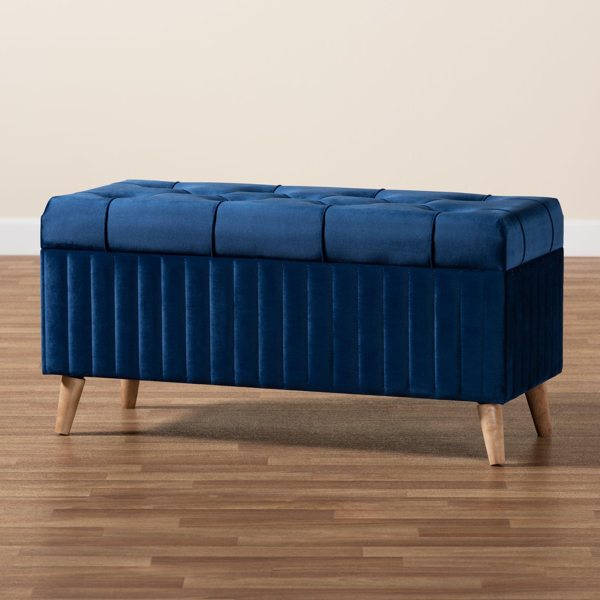 Hanley Modern and Contemporary Velvet Fabric Upholstered and Finished Wood Storage Ottoman