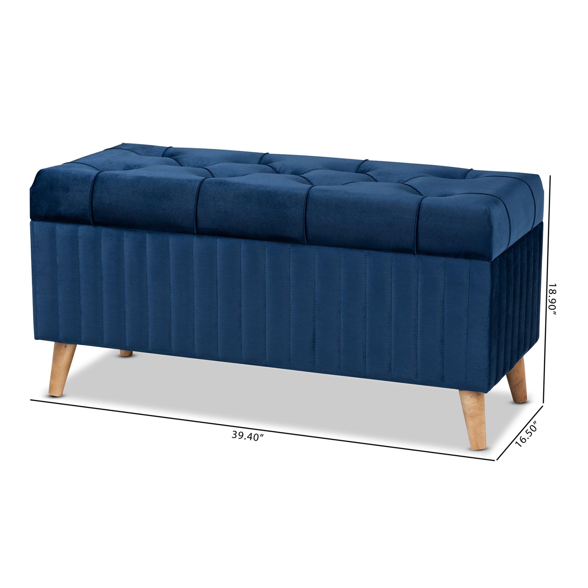 Hanley Modern and Contemporary Velvet Fabric Upholstered and Finished Wood Storage Ottoman