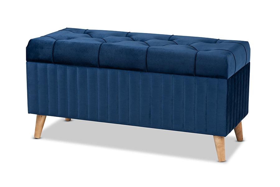 Hanley Modern and Contemporary Velvet Fabric Upholstered and Finished Wood Storage Ottoman