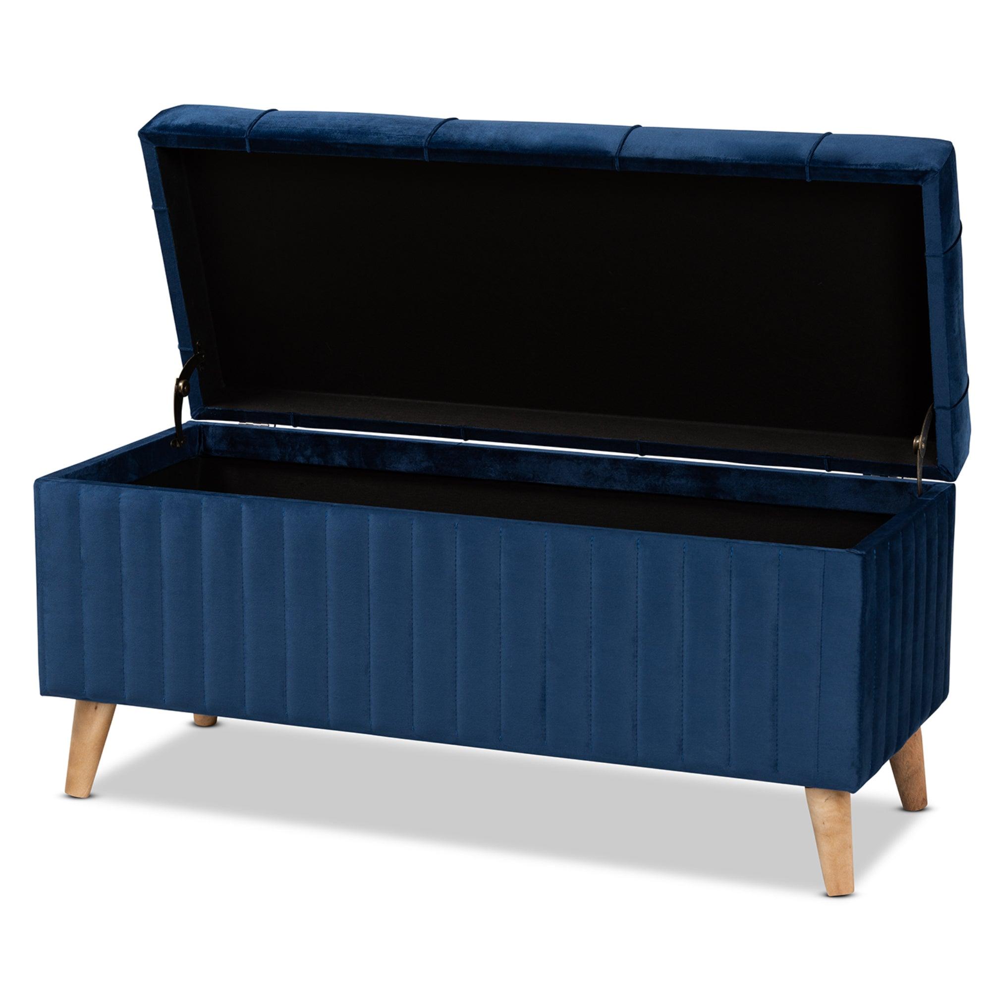 Hanley Modern and Contemporary Velvet Fabric Upholstered and Finished Wood Storage Ottoman