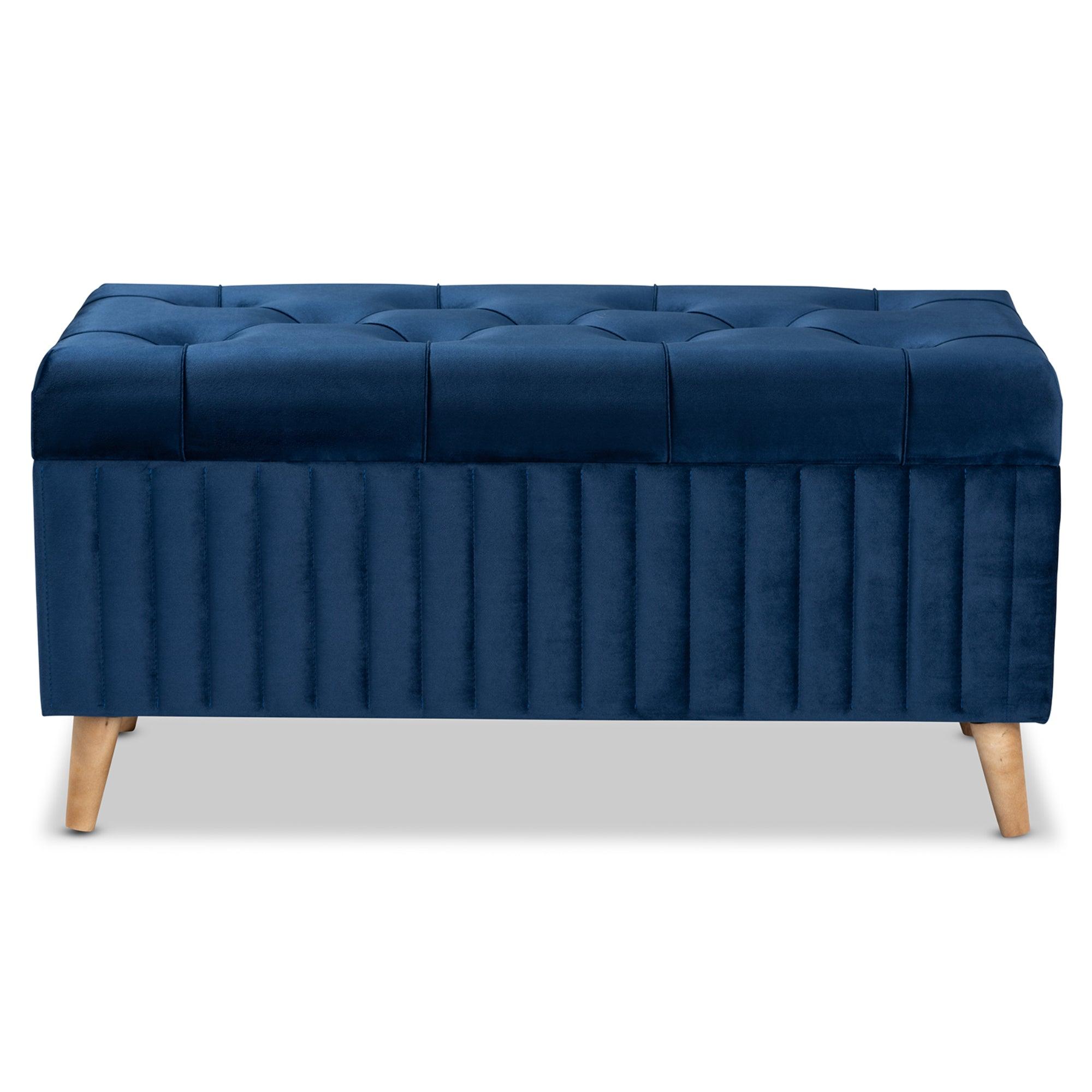 Hanley Modern and Contemporary Velvet Fabric Upholstered and Finished Wood Storage Ottoman