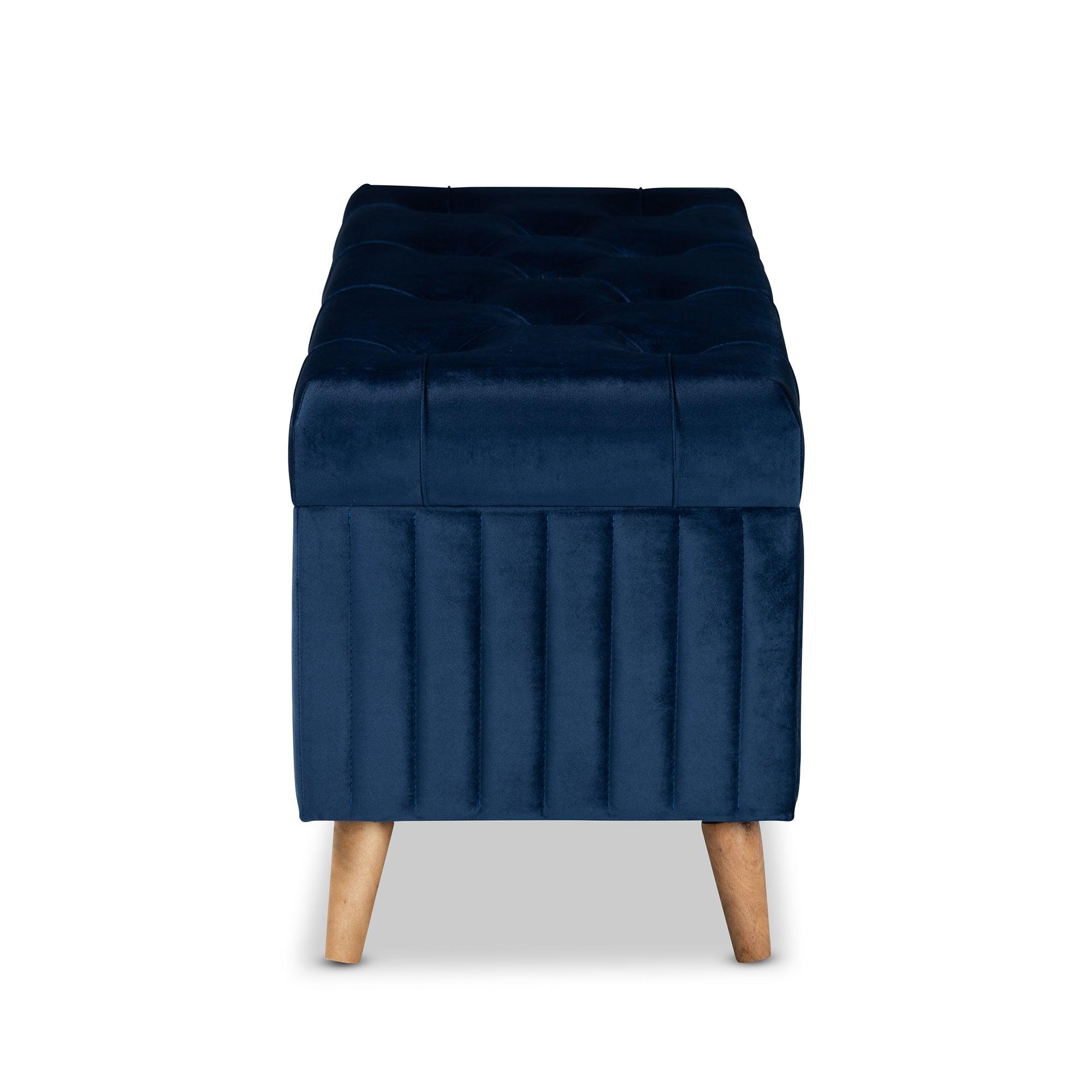 Hanley Modern and Contemporary Velvet Fabric Upholstered and Finished Wood Storage Ottoman