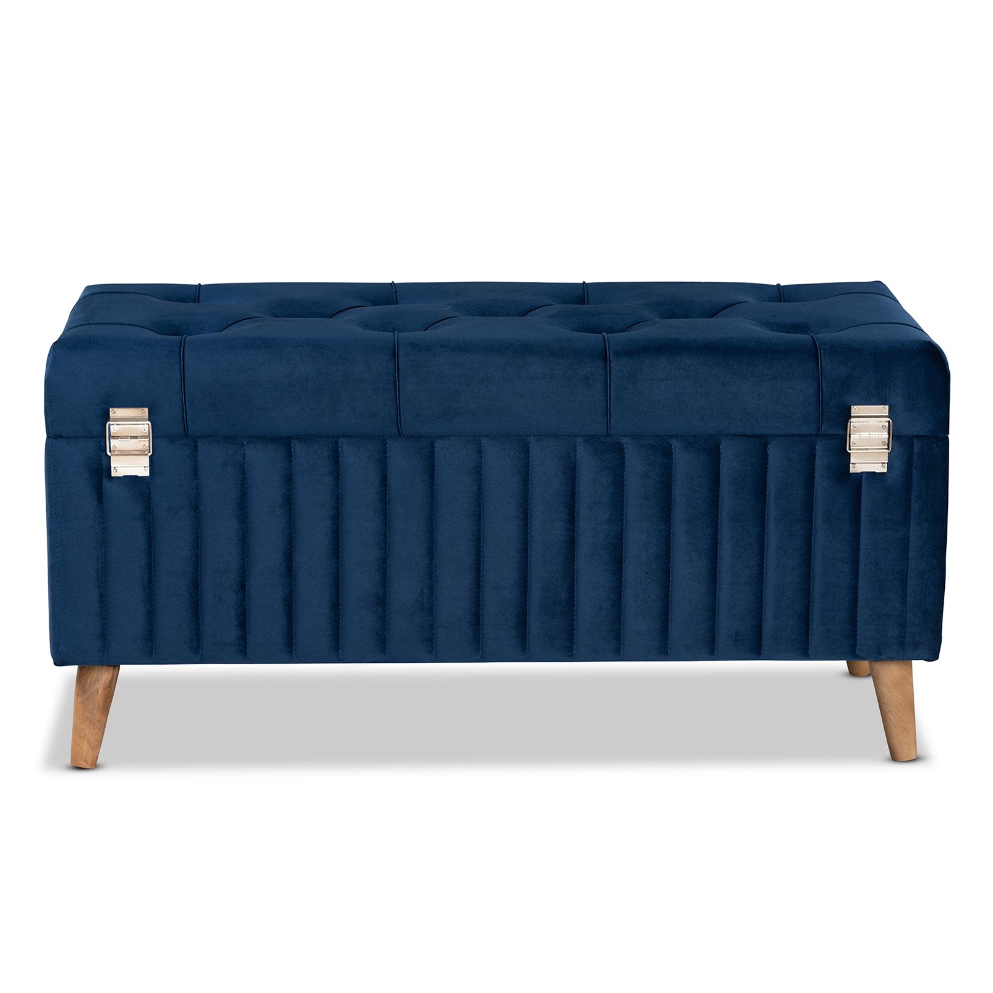 Hanley Modern and Contemporary Velvet Fabric Upholstered and Finished Wood Storage Ottoman