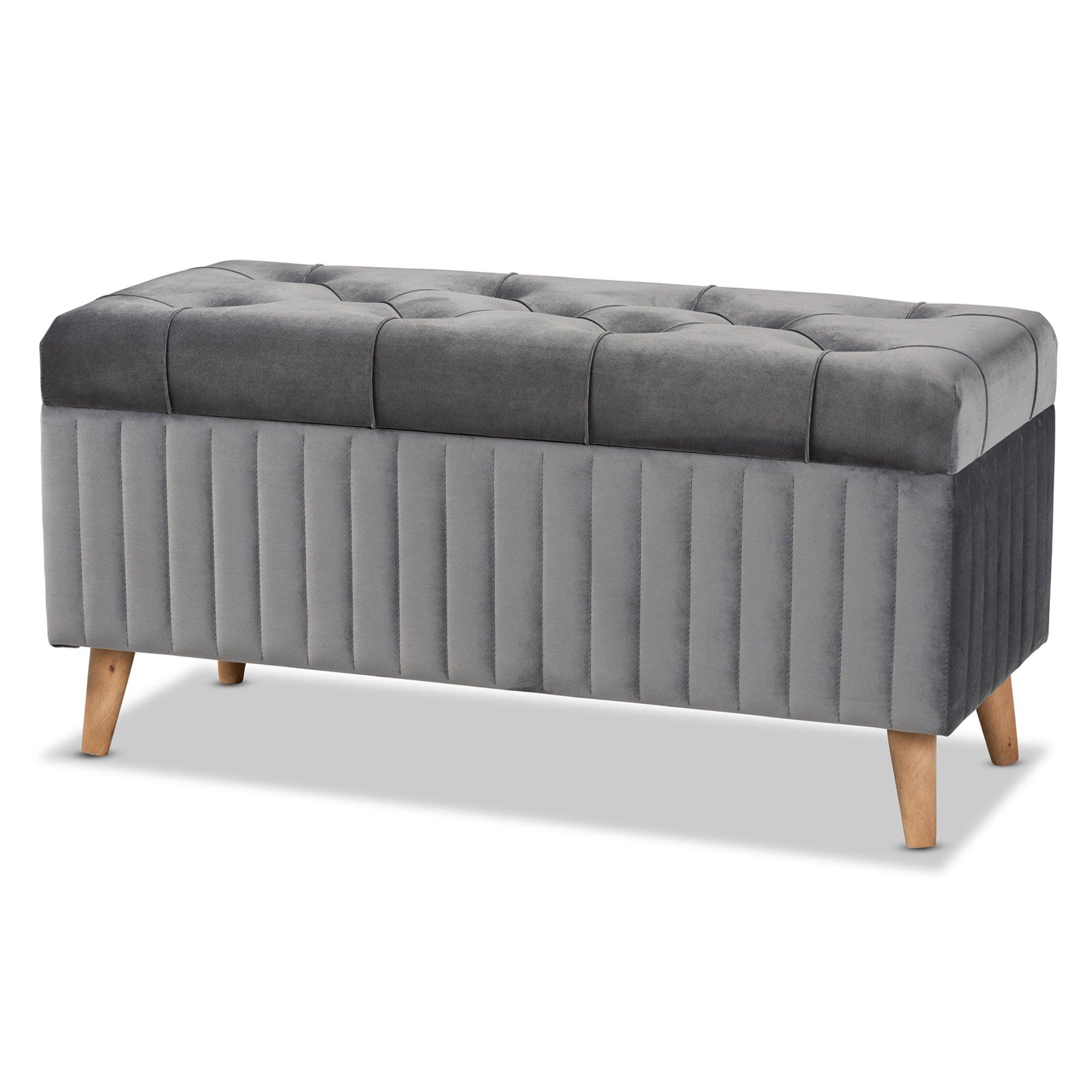 Hanley Modern and Contemporary Velvet Fabric Upholstered and Finished Wood Storage Ottoman