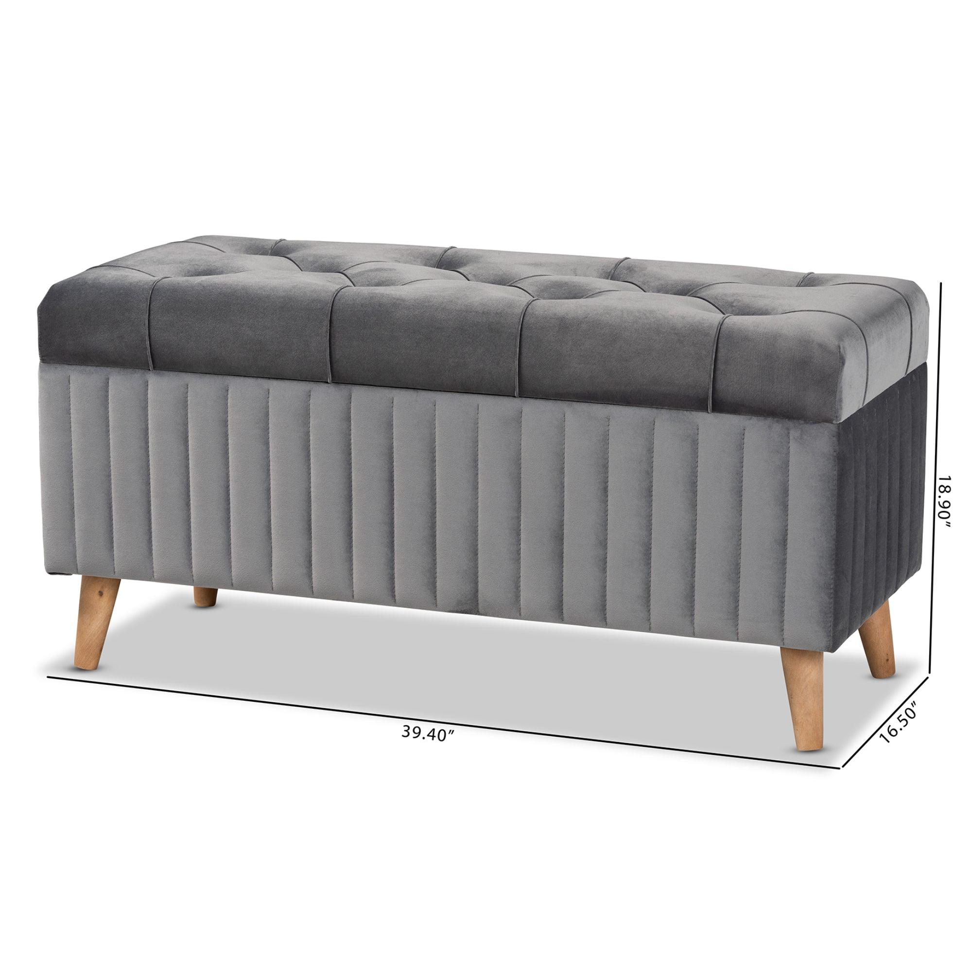 Hanley Modern and Contemporary Velvet Fabric Upholstered and Finished Wood Storage Ottoman