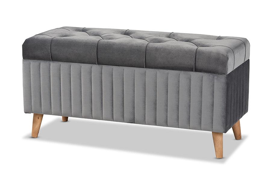 Hanley Modern and Contemporary Velvet Fabric Upholstered and Finished Wood Storage Ottoman