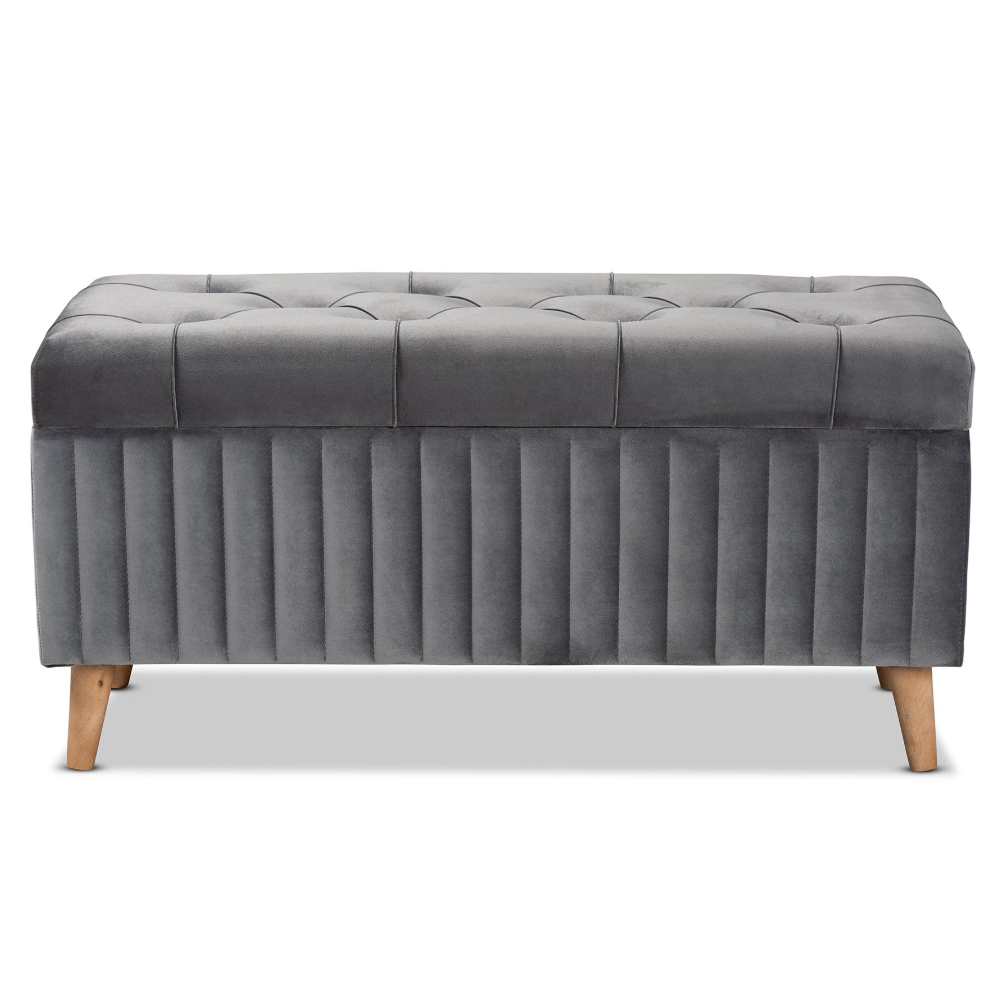 Hanley Modern and Contemporary Velvet Fabric Upholstered and Finished Wood Storage Ottoman