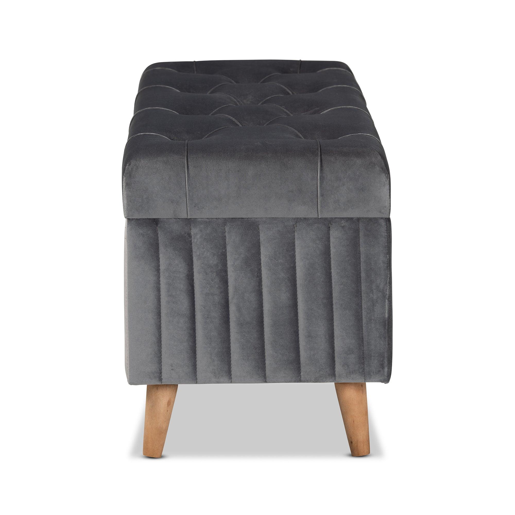 Hanley Modern and Contemporary Velvet Fabric Upholstered and Finished Wood Storage Ottoman