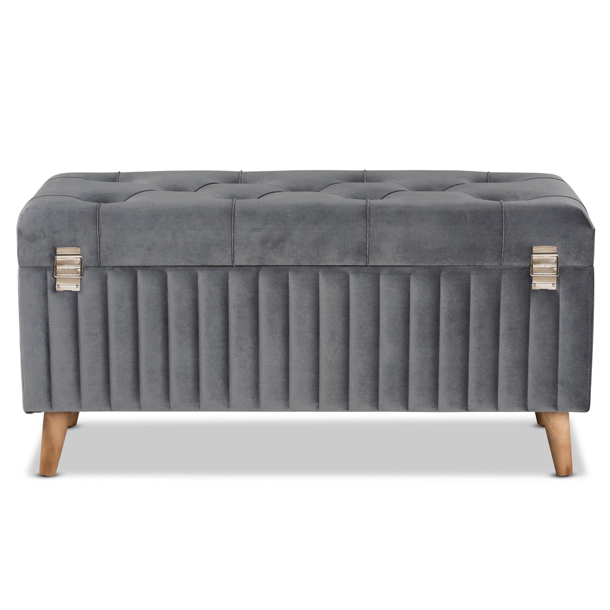 Hanley Modern and Contemporary Velvet Fabric Upholstered and Finished Wood Storage Ottoman