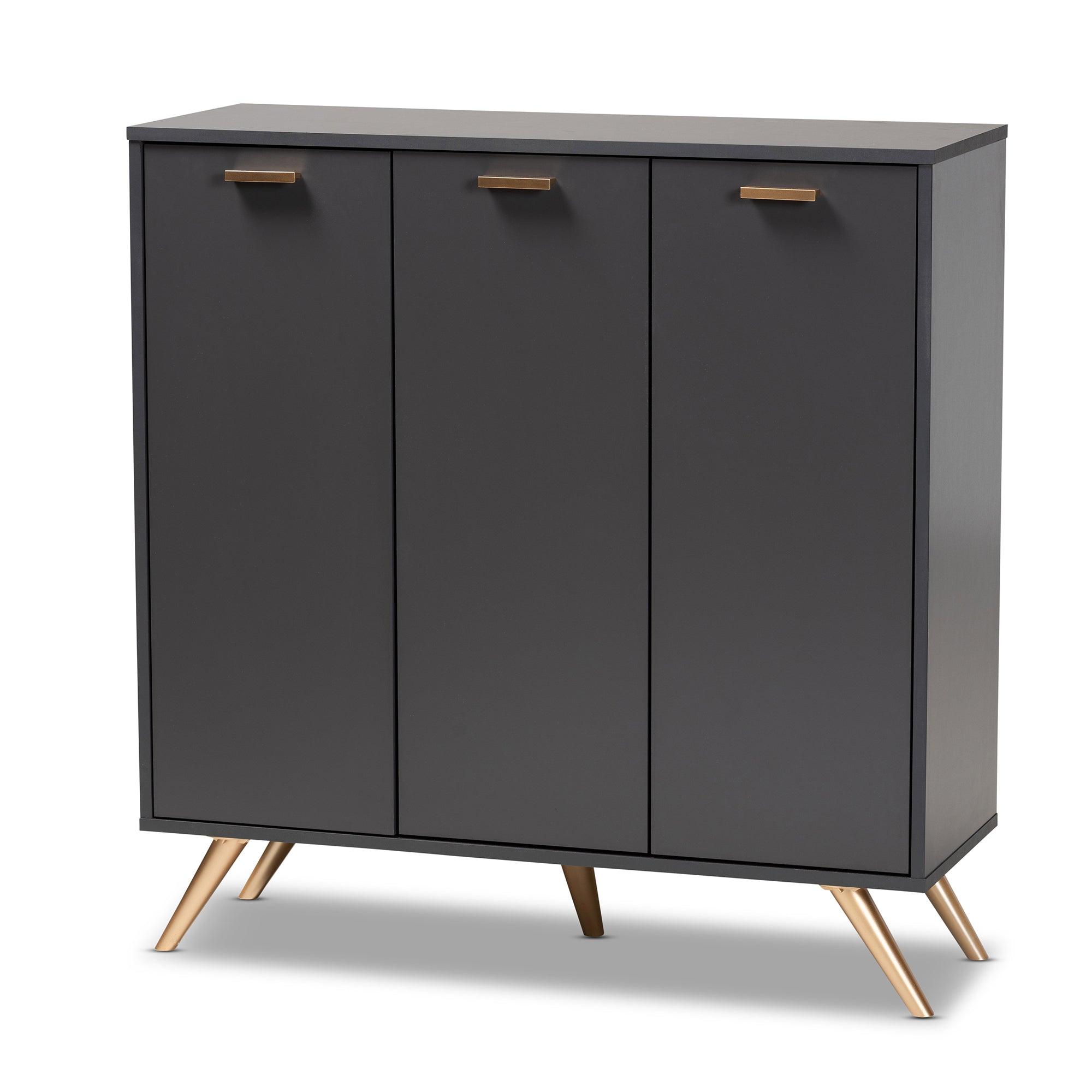 Kelson Modern and Contemporary Dark and Finished Wood 3-Door Shoe Cabinet