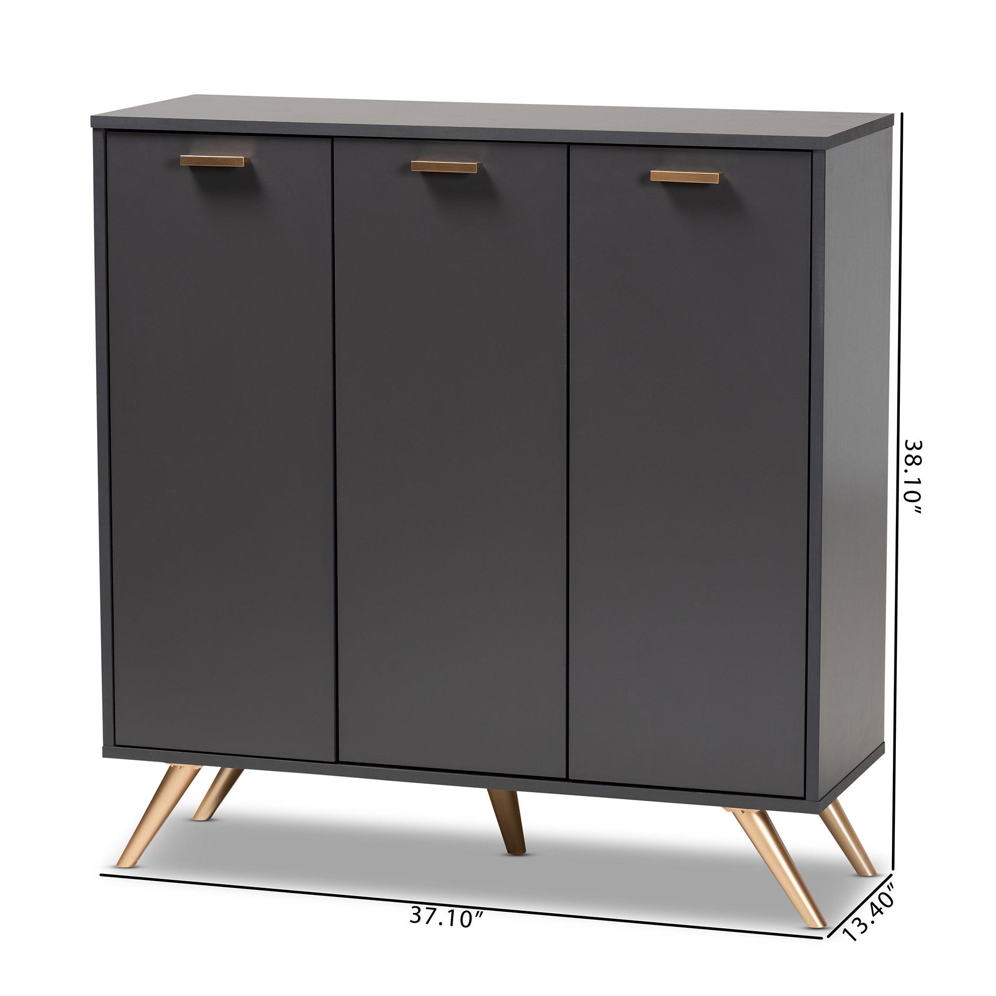 Kelson Modern and Contemporary Dark and Finished Wood 3-Door Shoe Cabinet