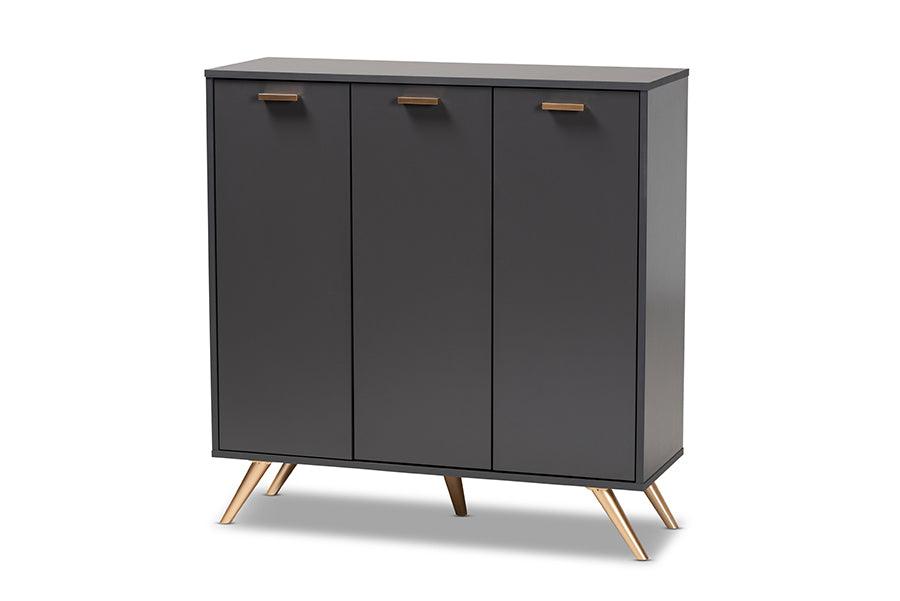 Kelson Modern and Contemporary Dark and Finished Wood 3-Door Shoe Cabinet