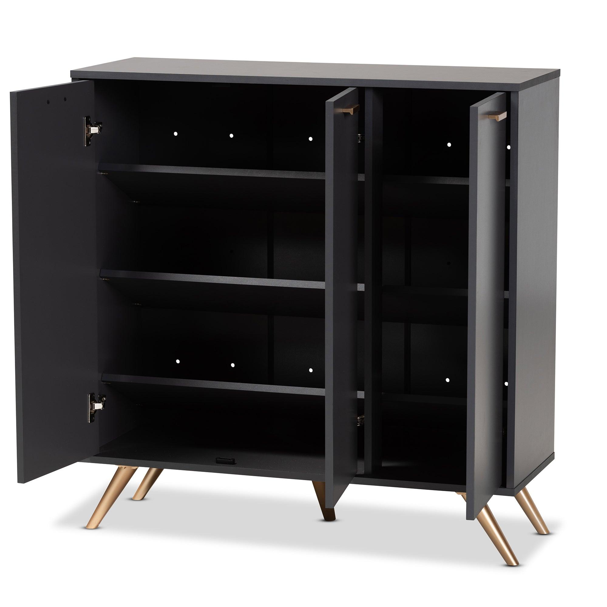 Kelson Modern and Contemporary Dark and Finished Wood 3-Door Shoe Cabinet