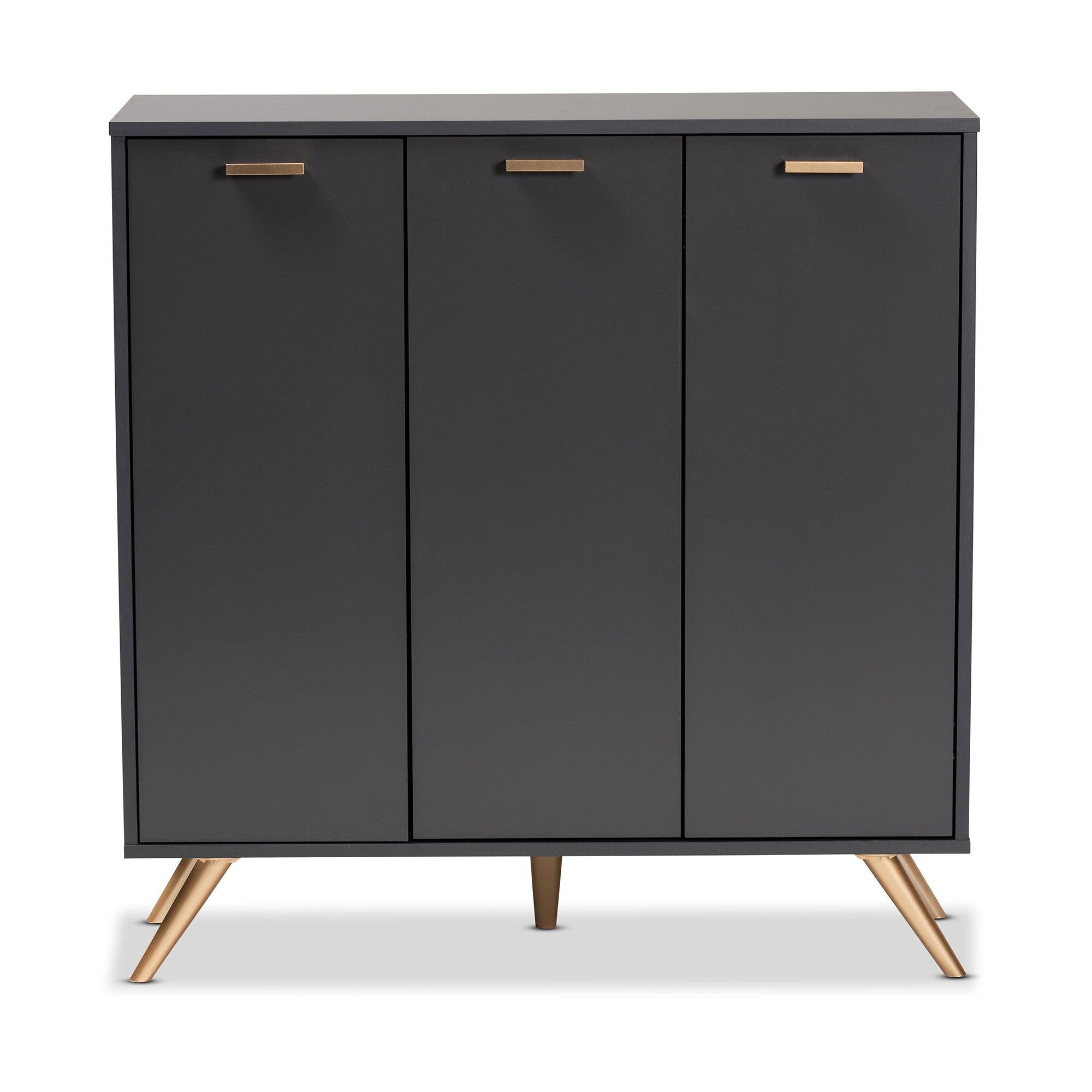 Kelson Modern and Contemporary Dark and Finished Wood 3-Door Shoe Cabinet