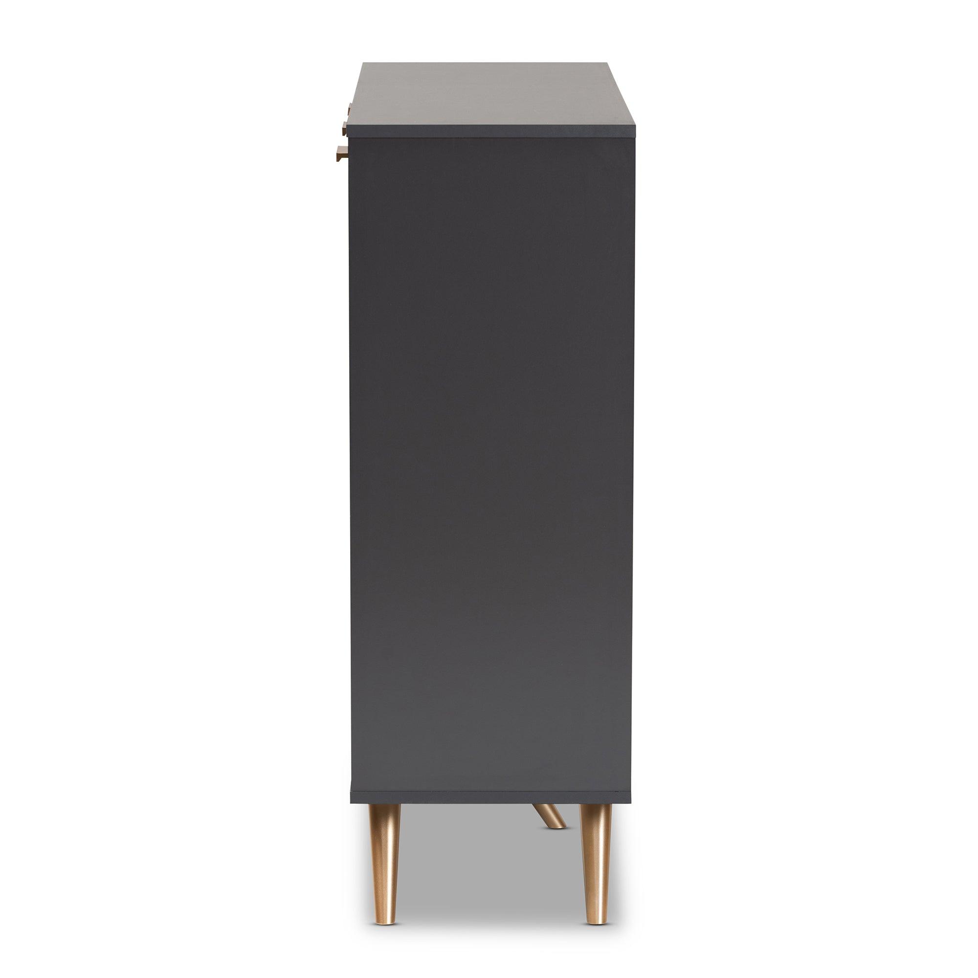 Kelson Modern and Contemporary Dark and Finished Wood 3-Door Shoe Cabinet