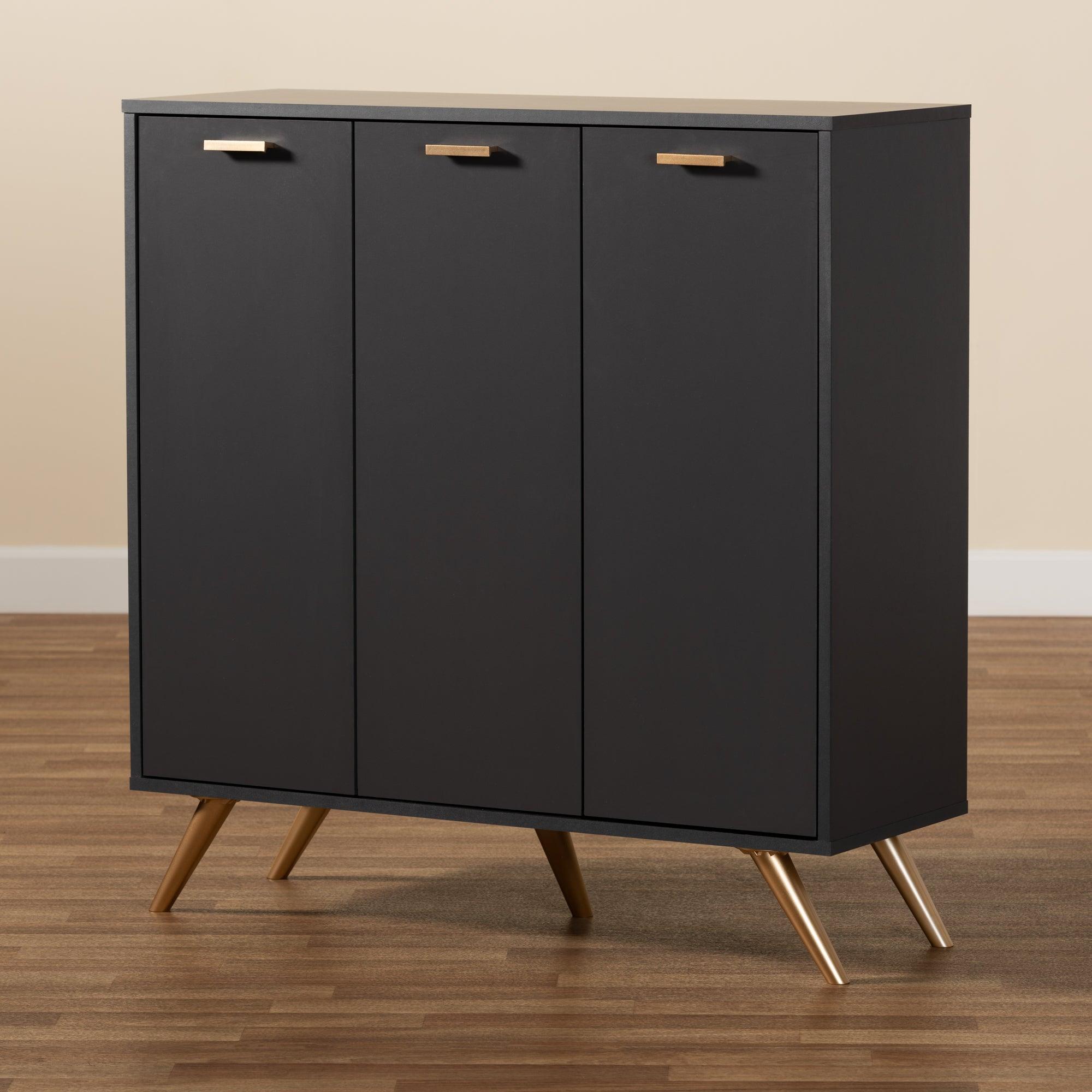 Kelson Modern and Contemporary Dark and Finished Wood 3-Door Shoe Cabinet