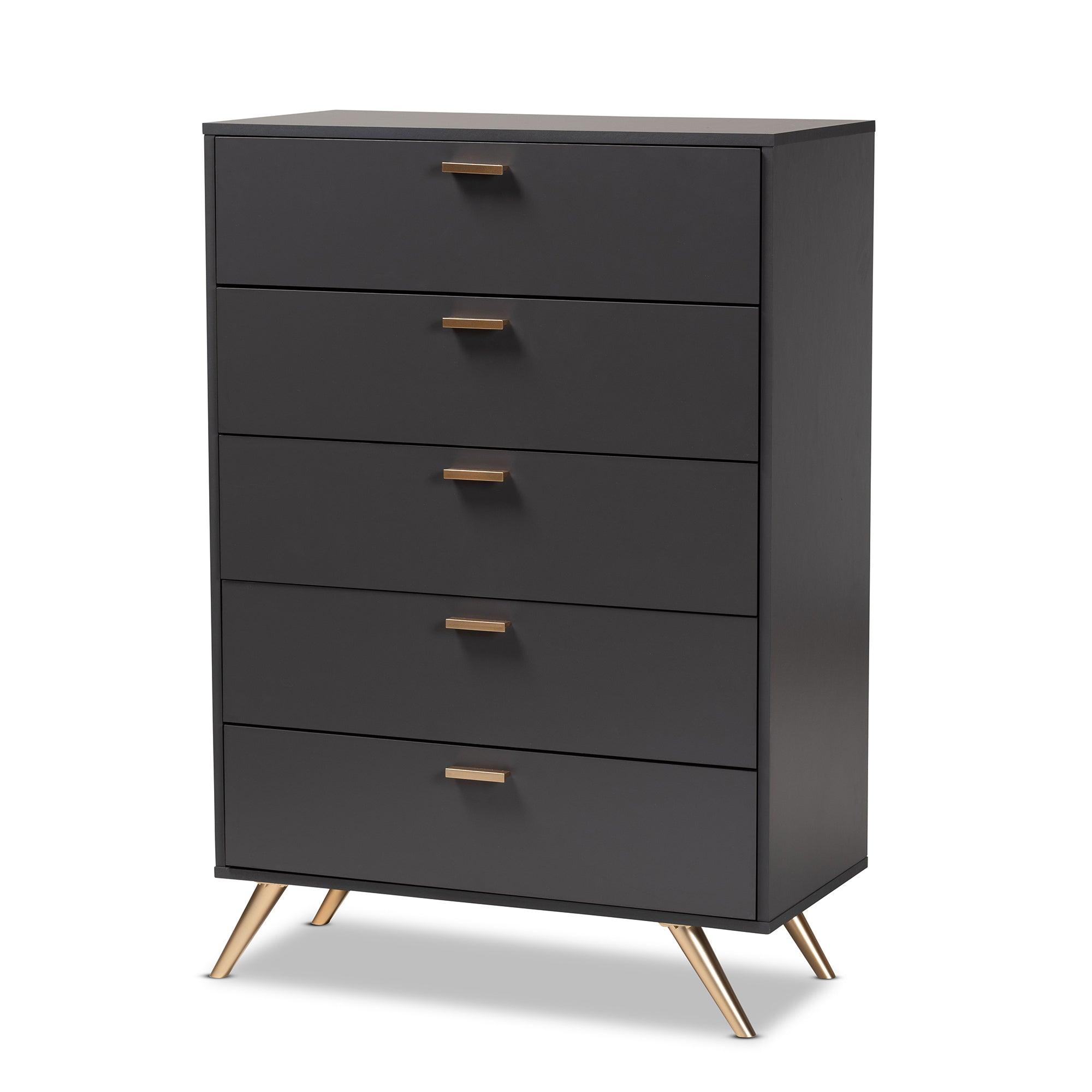 Kelson Modern and Contemporary Dark and Finished Wood 5-Drawer Chest