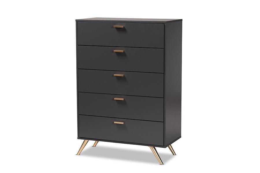 Kelson Modern and Contemporary Dark and Finished Wood 5-Drawer Chest