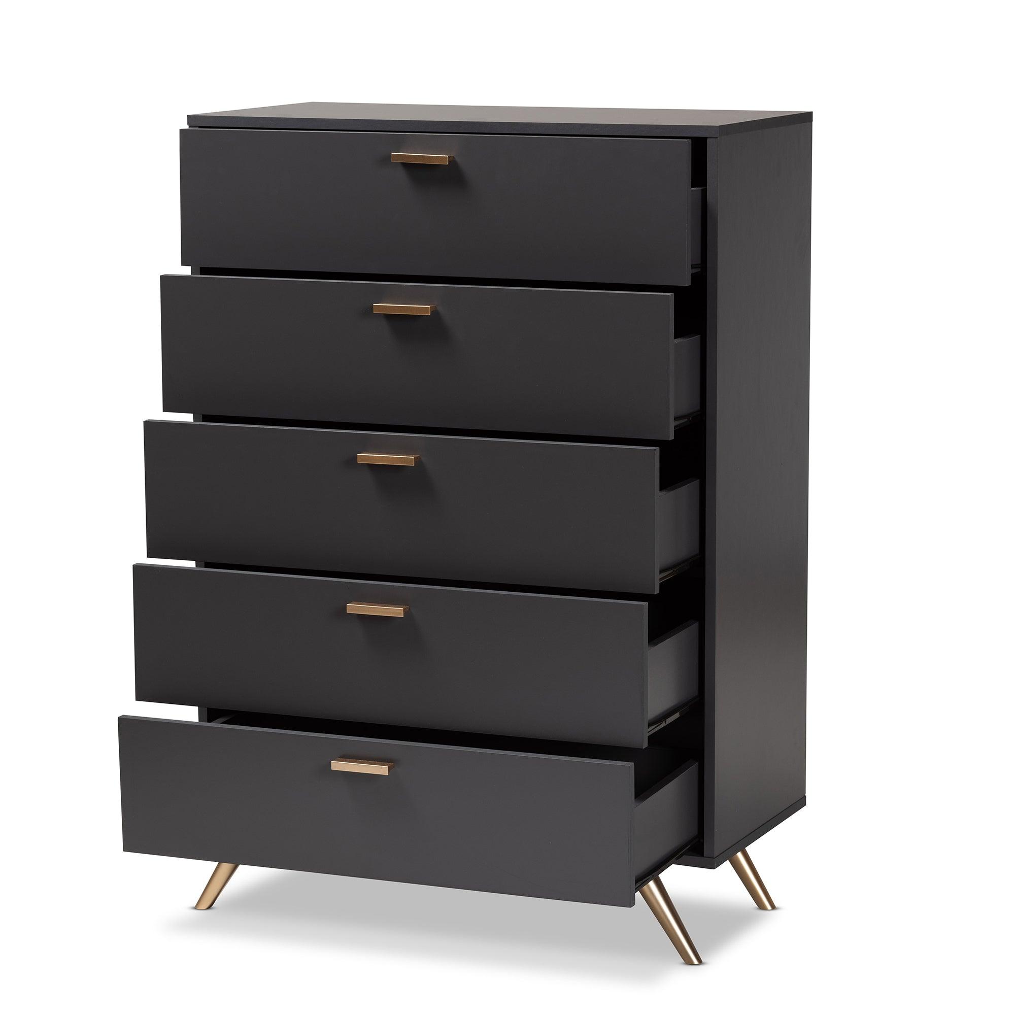 Kelson Modern and Contemporary Dark and Finished Wood 5-Drawer Chest