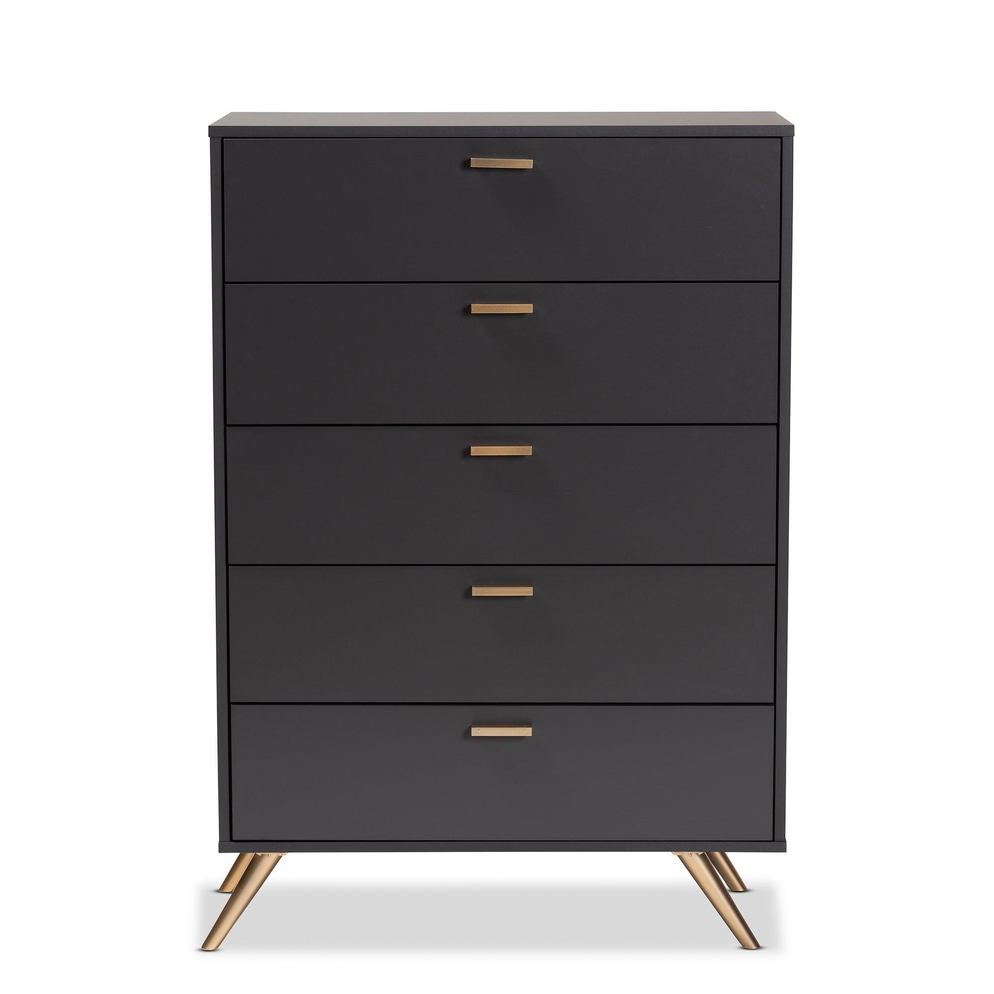 Kelson Modern and Contemporary Dark and Finished Wood 5-Drawer Chest