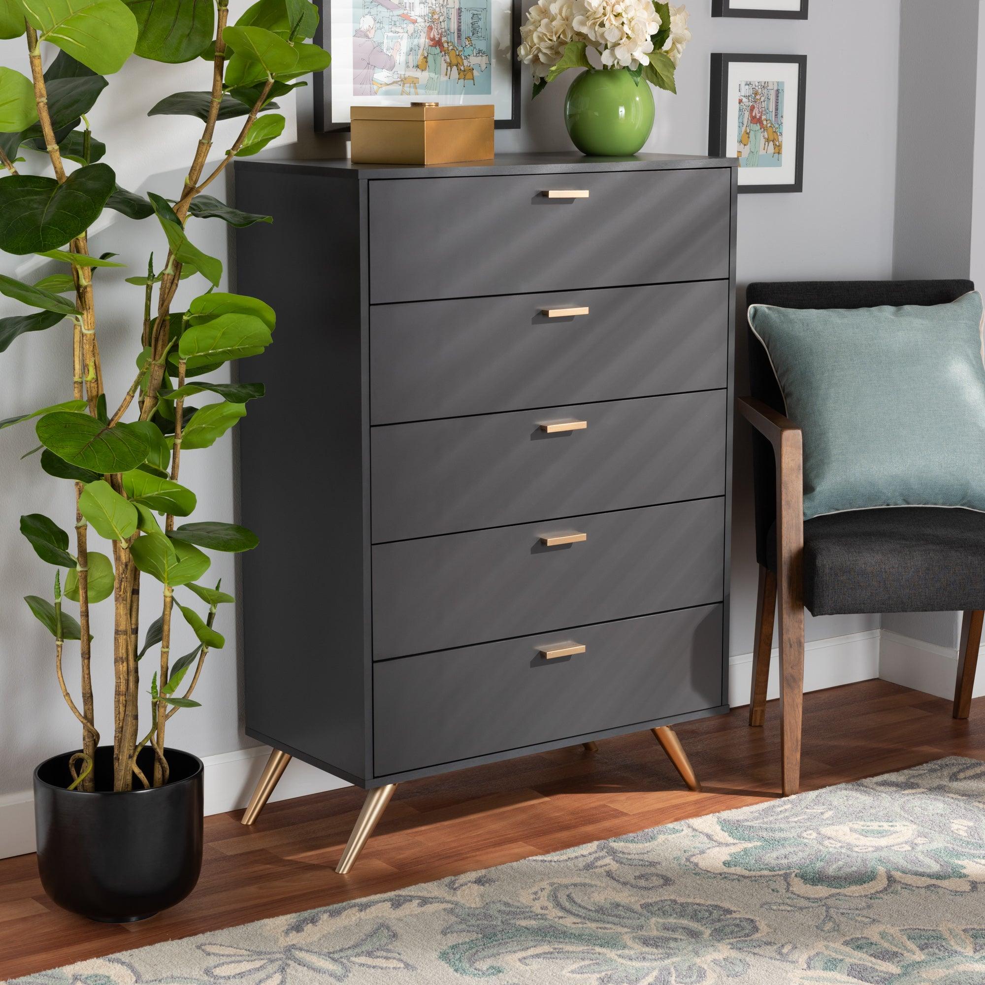 Kelson Modern and Contemporary Dark and Finished Wood 5-Drawer Chest