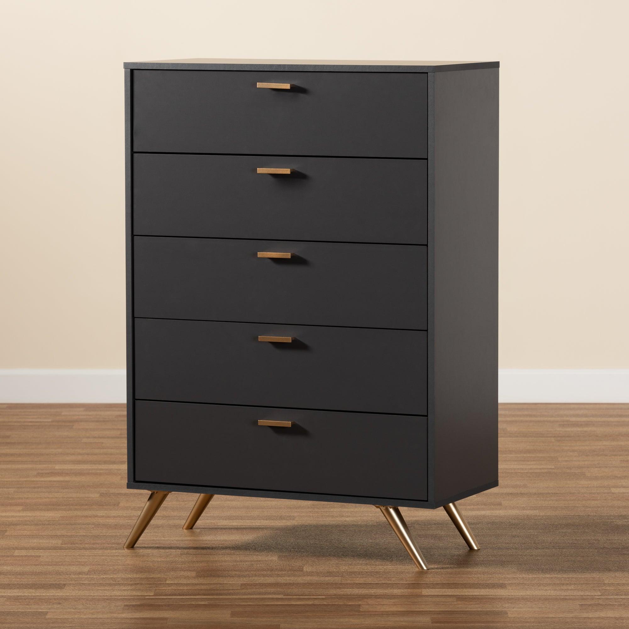 Kelson Modern and Contemporary Dark and Finished Wood 5-Drawer Chest