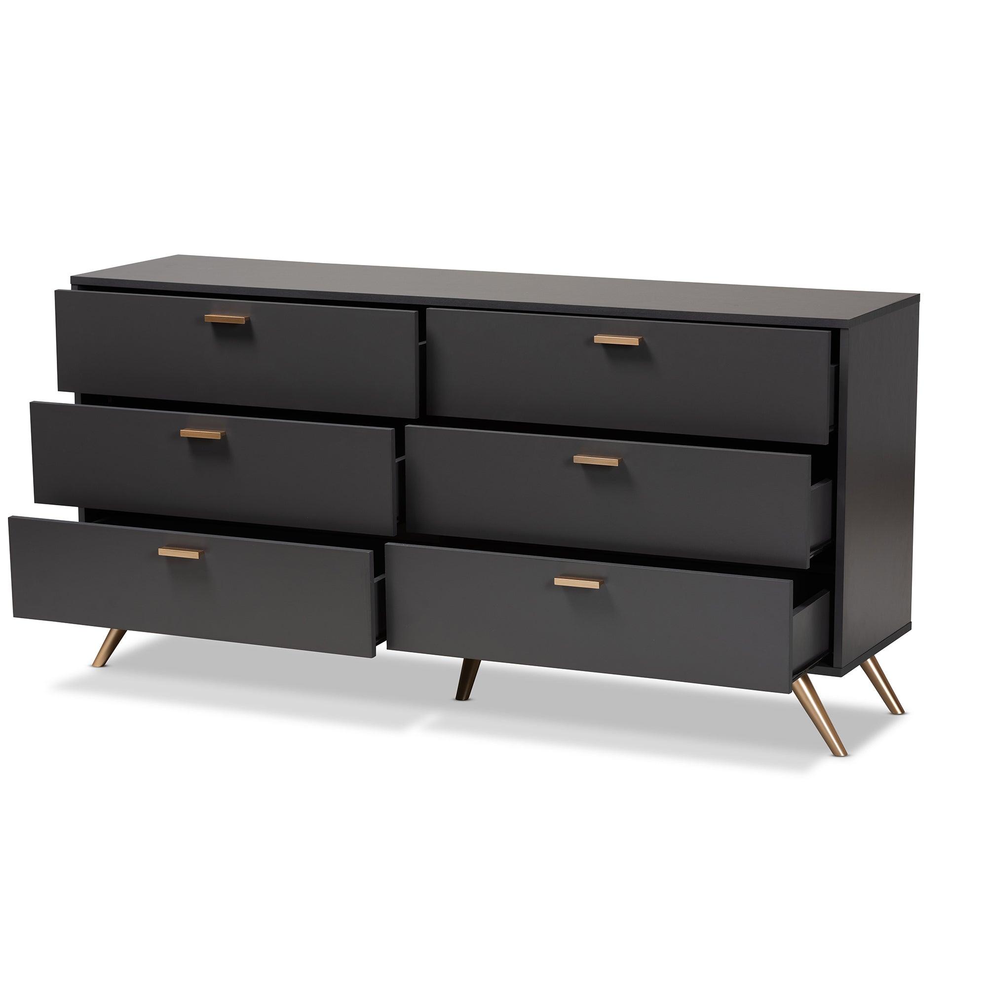 Kelson Modern and Contemporary Dark and Finished Wood 6-Drawer Dresser