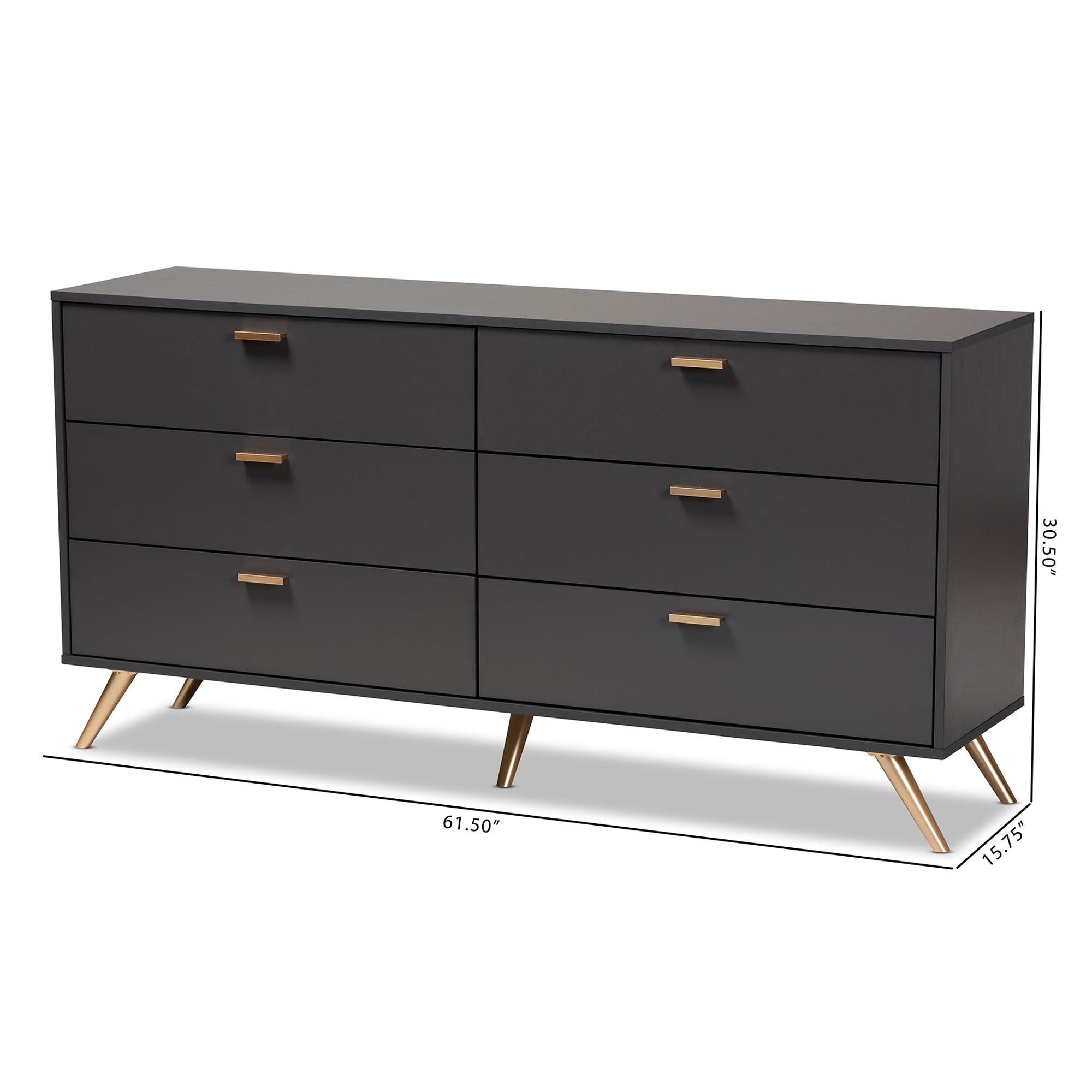 Kelson Modern and Contemporary Dark and Finished Wood 6-Drawer Dresser