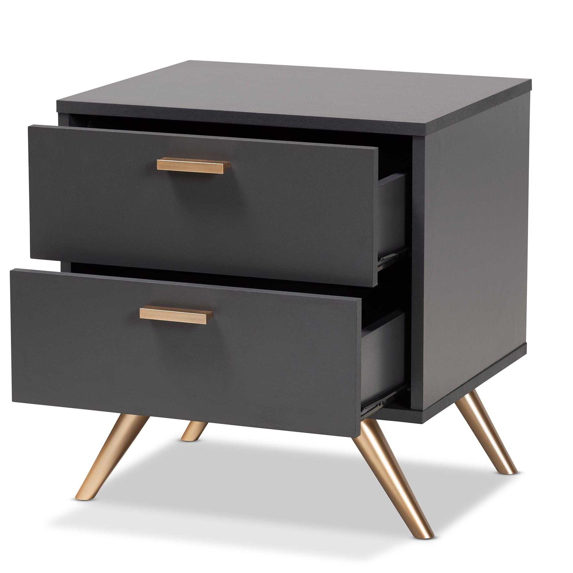 Kelson Modern and Contemporary Dark and Finished Wood 2-Drawer Nightstand