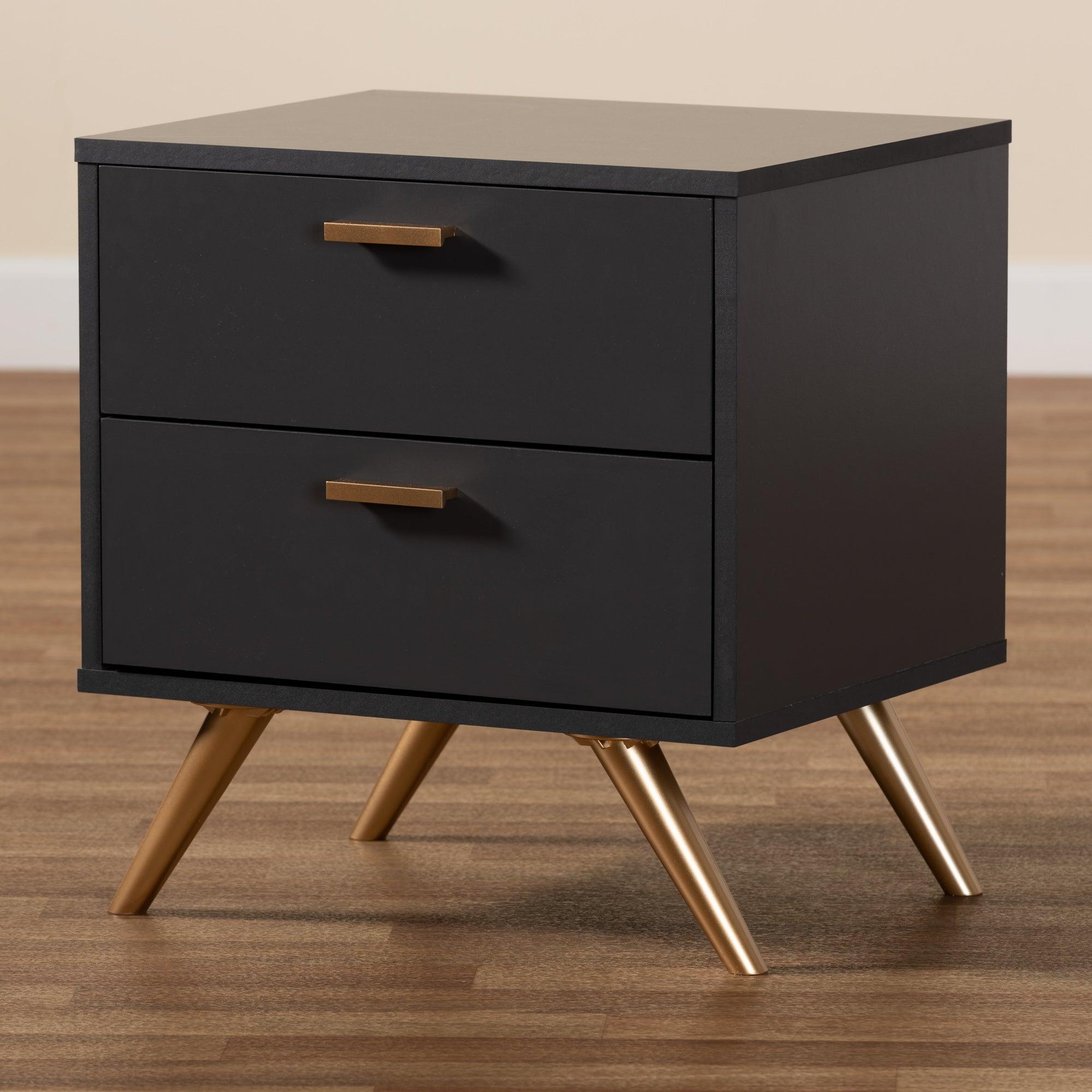 Kelson Modern and Contemporary Dark and Finished Wood 2-Drawer Nightstand