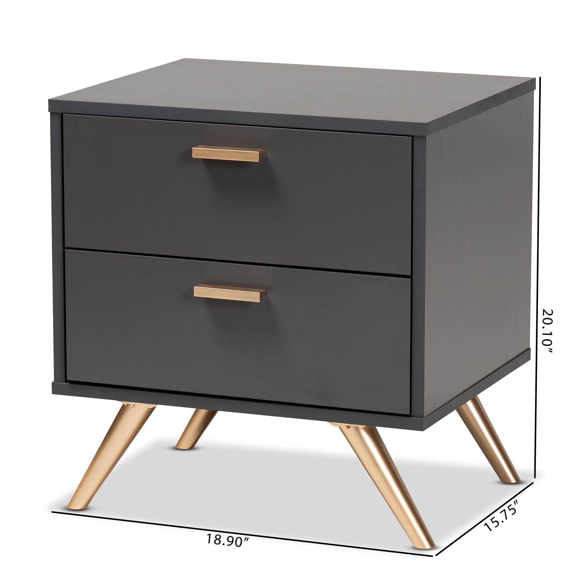 Kelson Modern and Contemporary Dark and Finished Wood 2-Drawer Nightstand