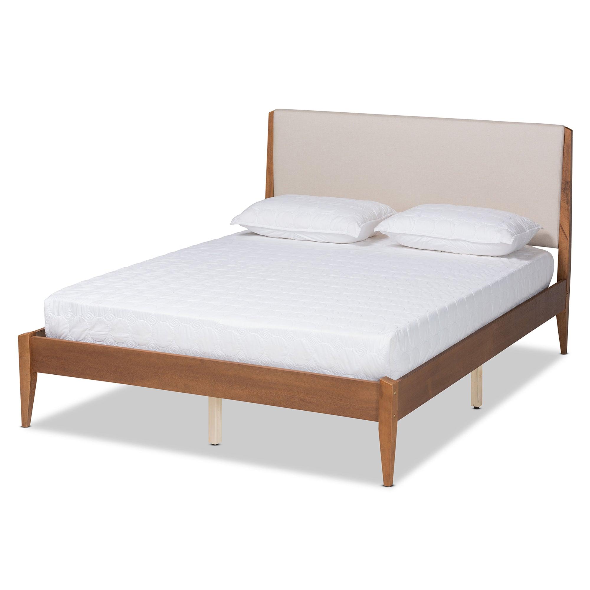 Lenora Mid-Century Modern Fabric Upholstered and Finished Wood Platform Bed