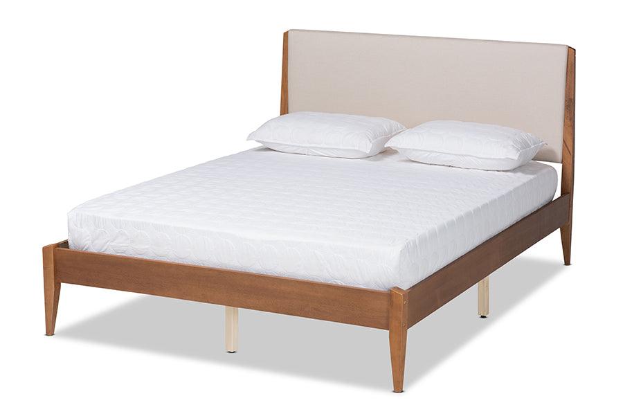 Lenora Mid-Century Modern Fabric Upholstered and Finished Wood Platform Bed